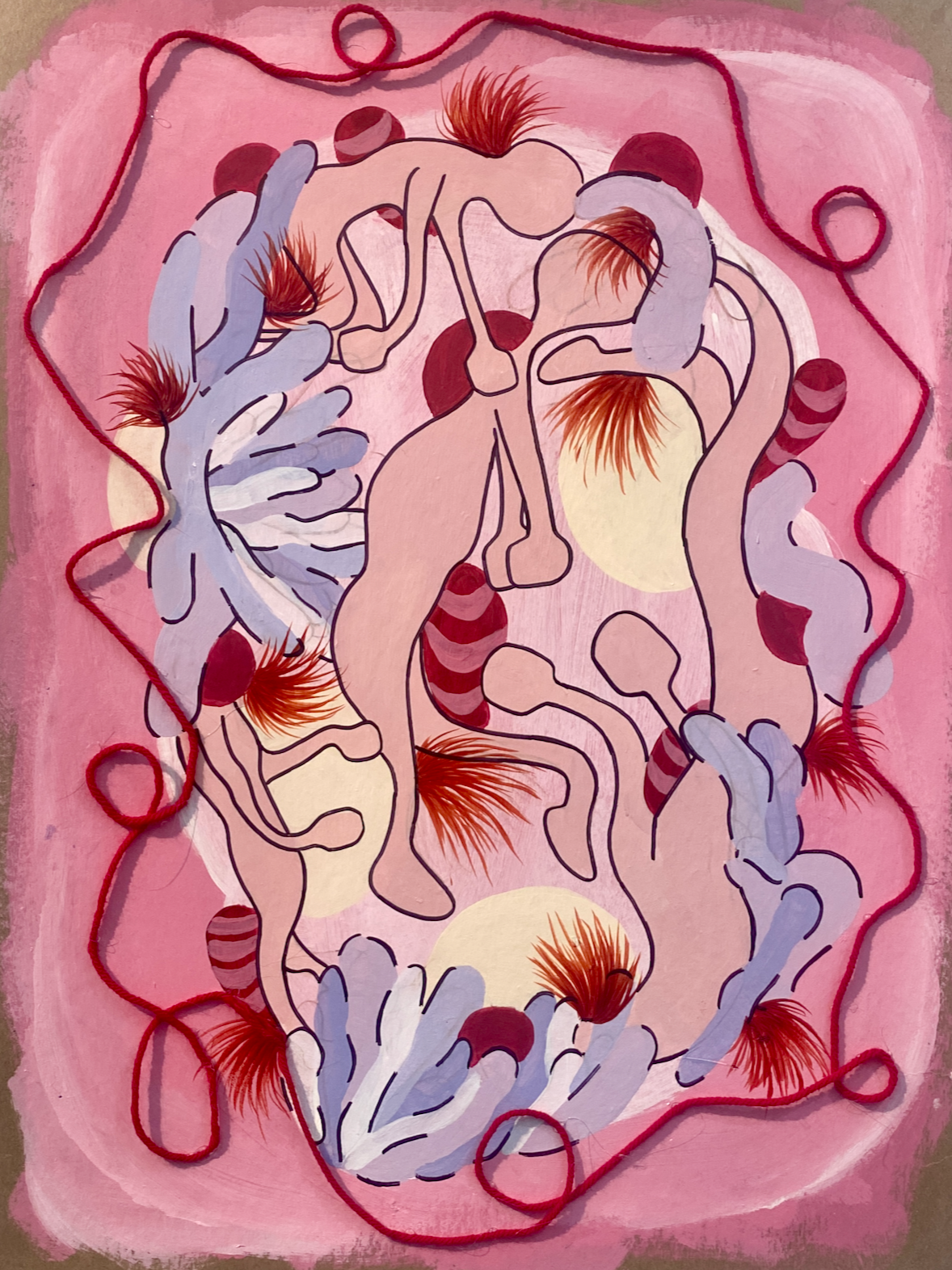 Acrylic on cardboard with yarn, 2022