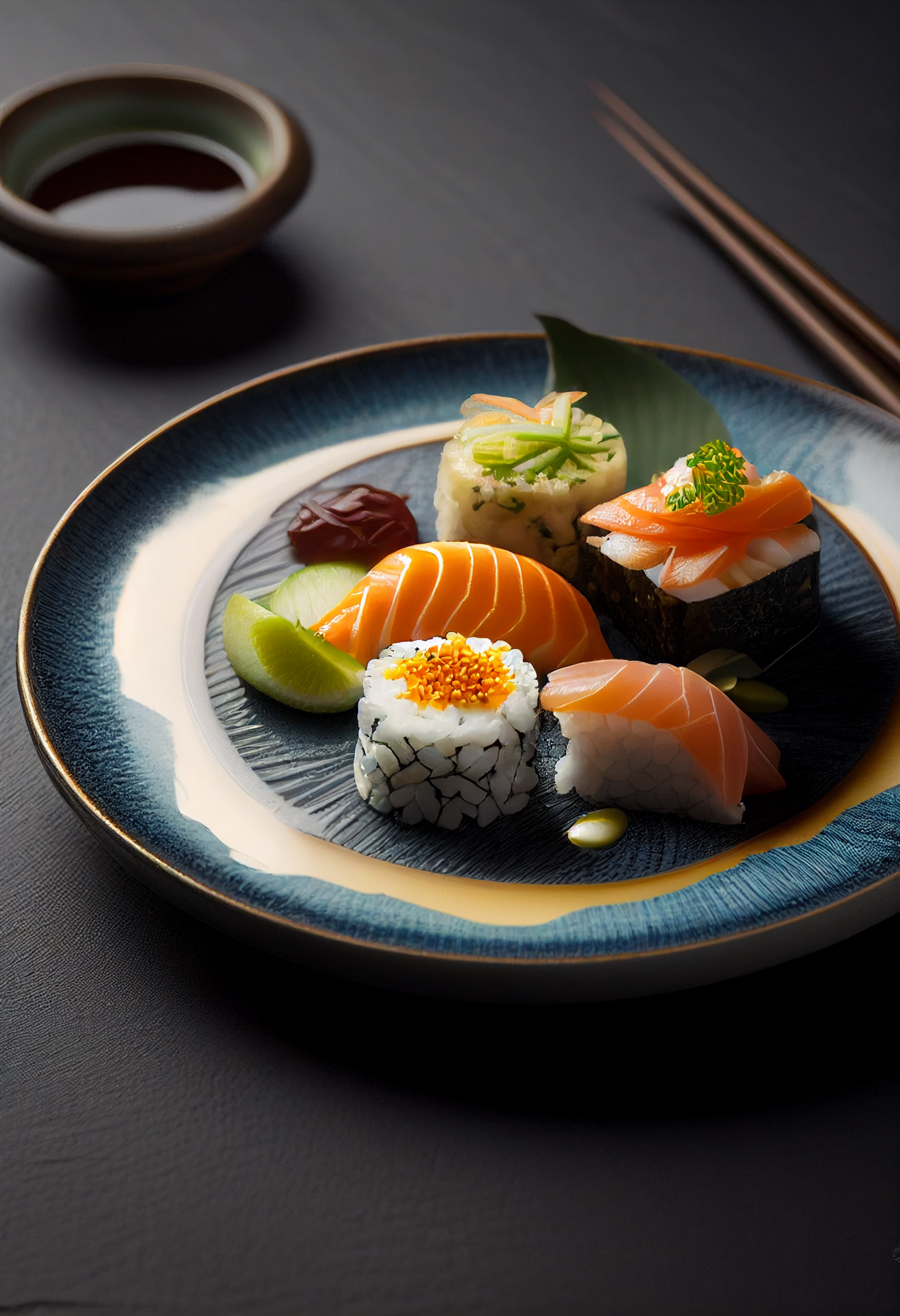 sushi on Japanese MINO porcelain plate