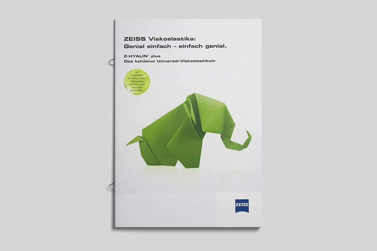 Brochure with a cover illustration of a green elephant for an advertising campaign.