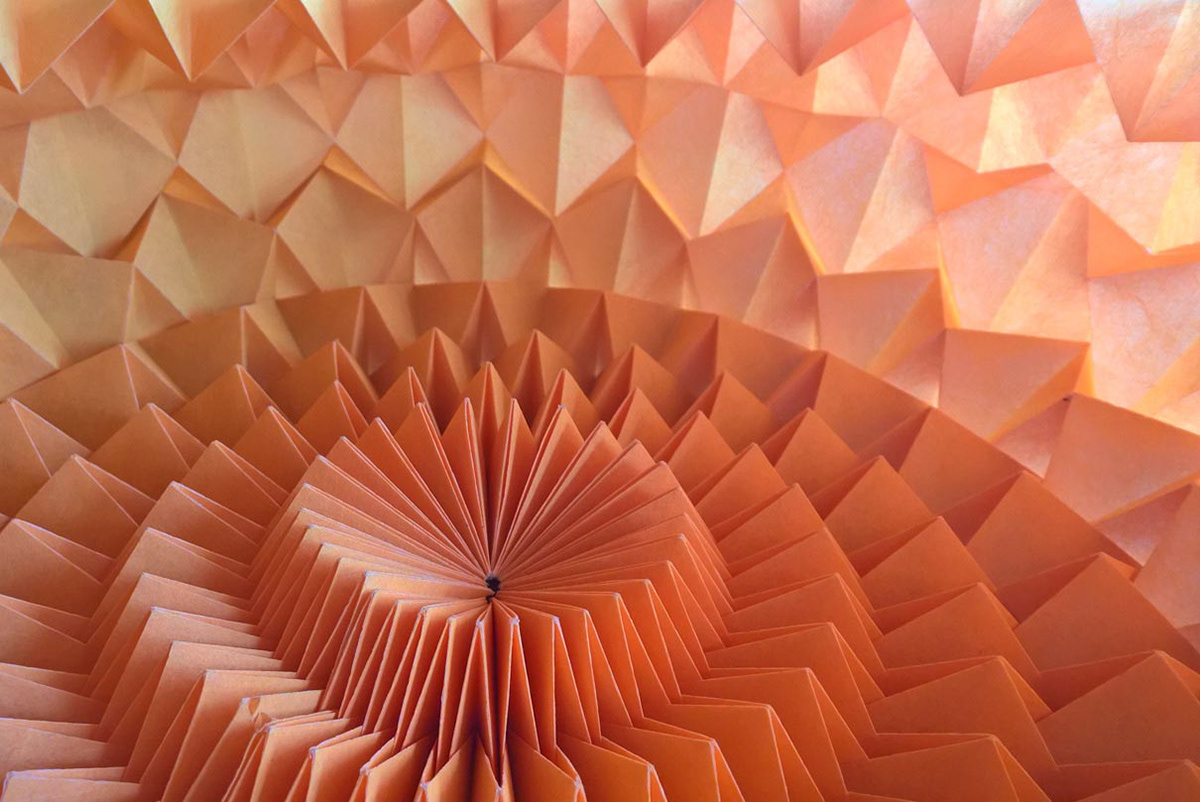 Repetitive folding structure made of flame-retardant paper.