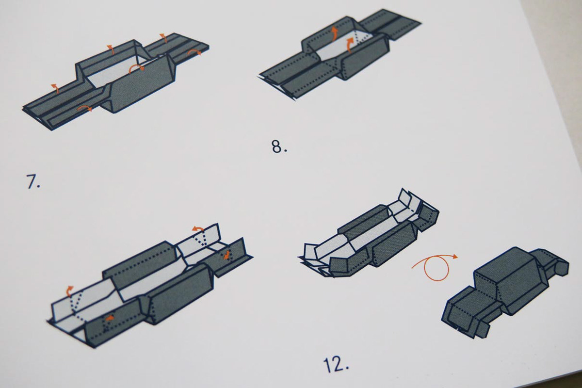 Instructions for folding an origami car from a large sheet of origami paper.