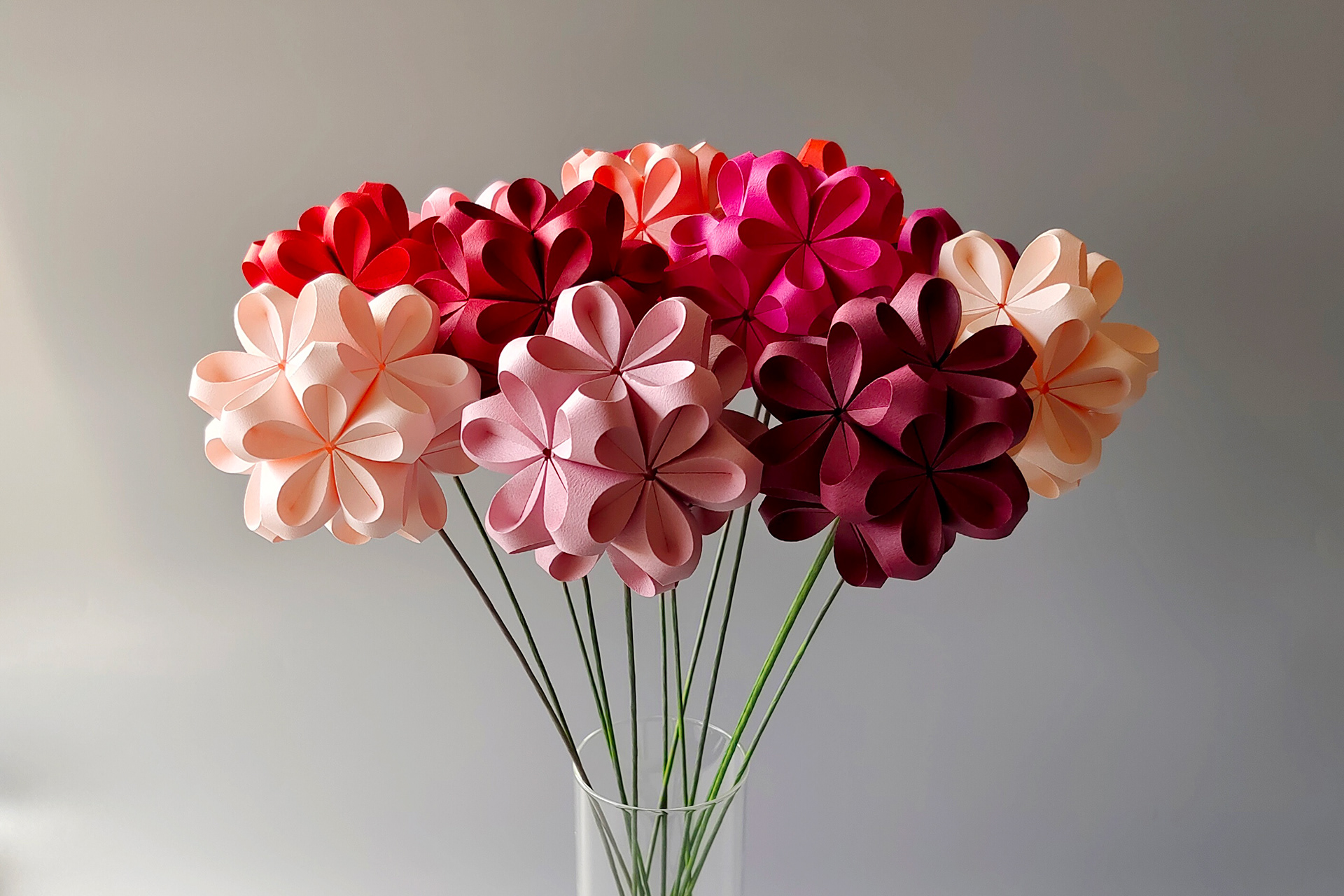 Origami Flowers on Stick, perfect as a gift for Valentines or Mother`s Day.