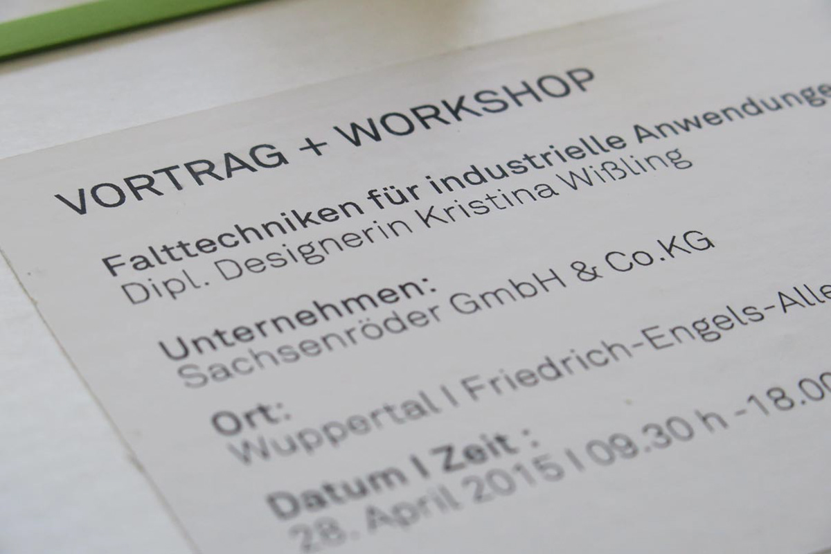 Lecture and workshop with folding expert Kristina Wißling at sachsenröder in Wuppertal.