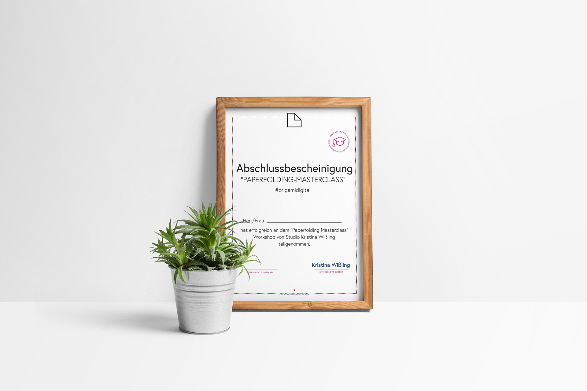 Certificate of completion that each participant receives after successfully completing a workshop on folding techniques.