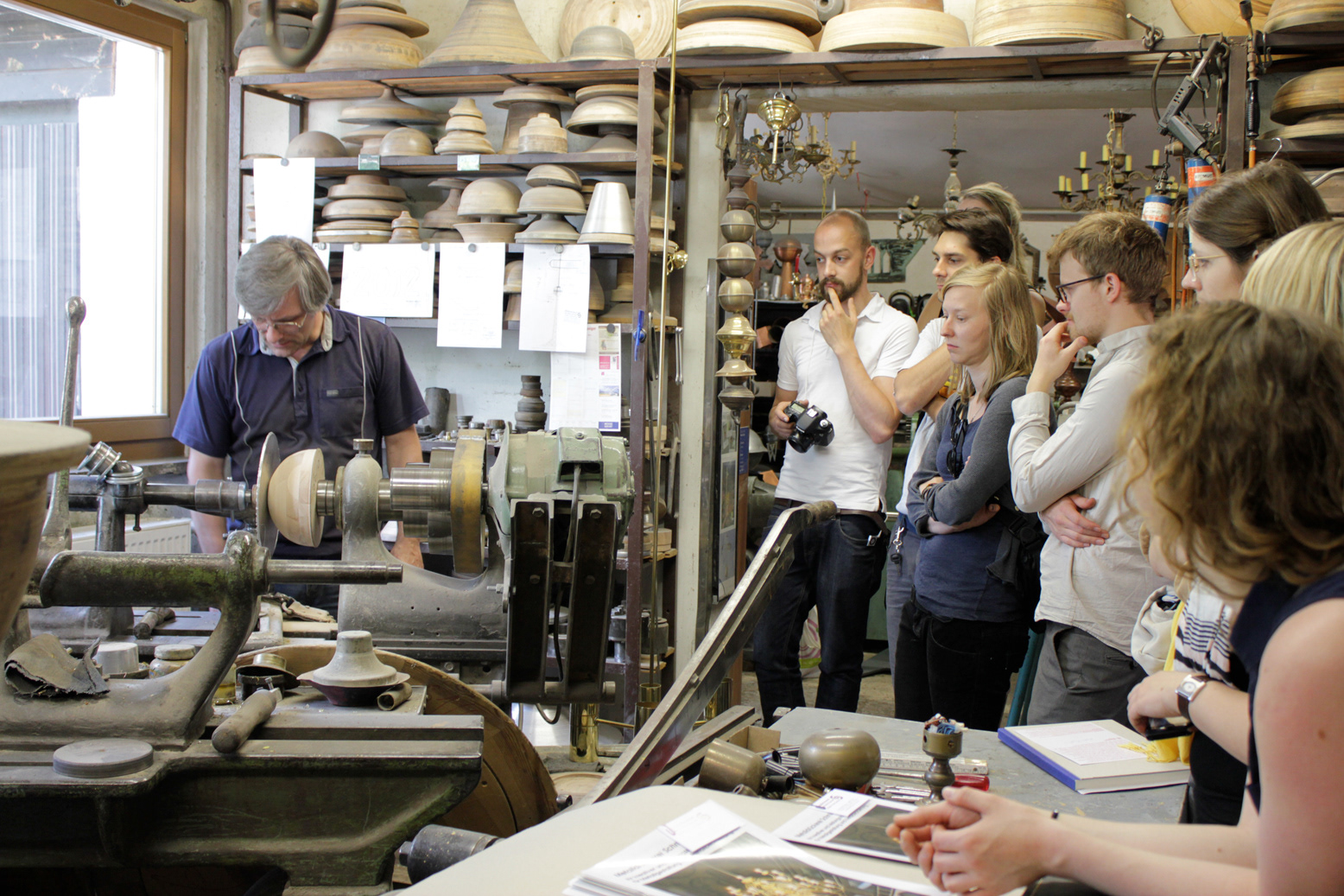 Students of the Bauhaus University Weimar in the wood and materials workshop during the workshop on origami folding techniques.