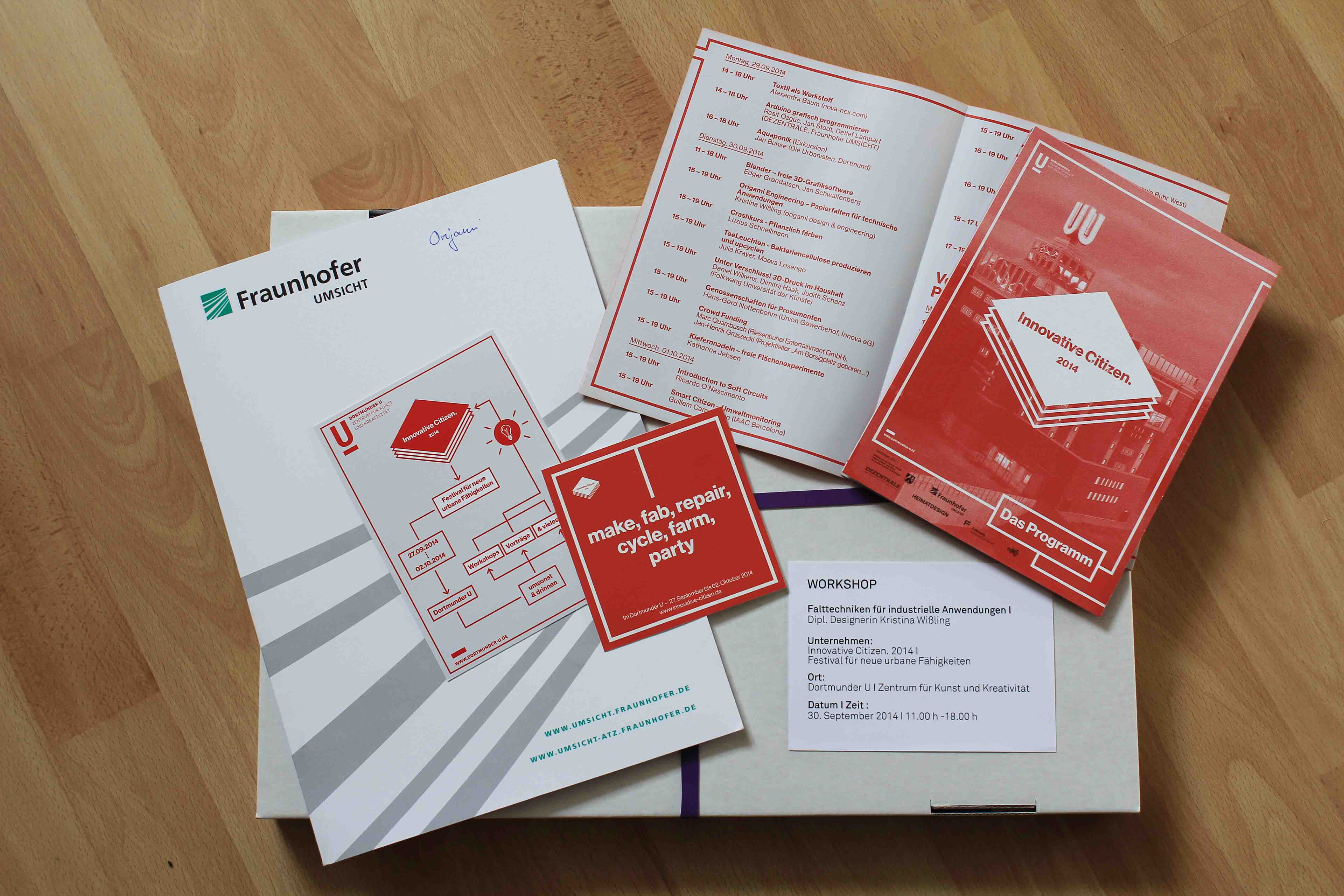 Flyer and workshop materials for the Origami Engineering lecture and workshop with Kristina Wißling in Dortmund.
