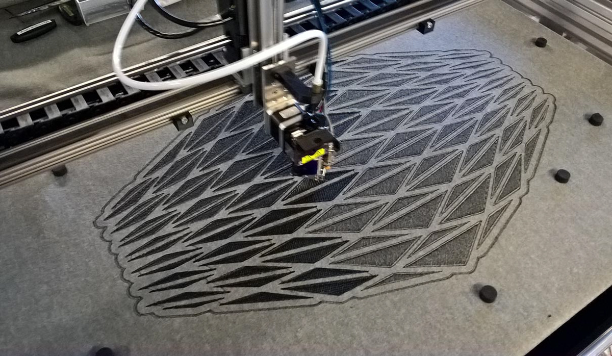Creation of an origami folding structure made of textile in combination with 3D printing.