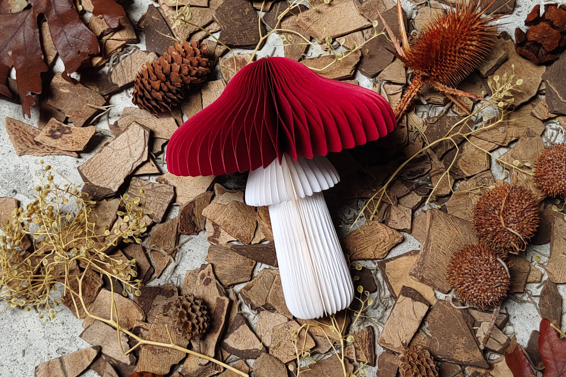 Autumn and winter Honeycomb Ornament, Red Mushroom handmade in germany from designer Kristina Wißling.