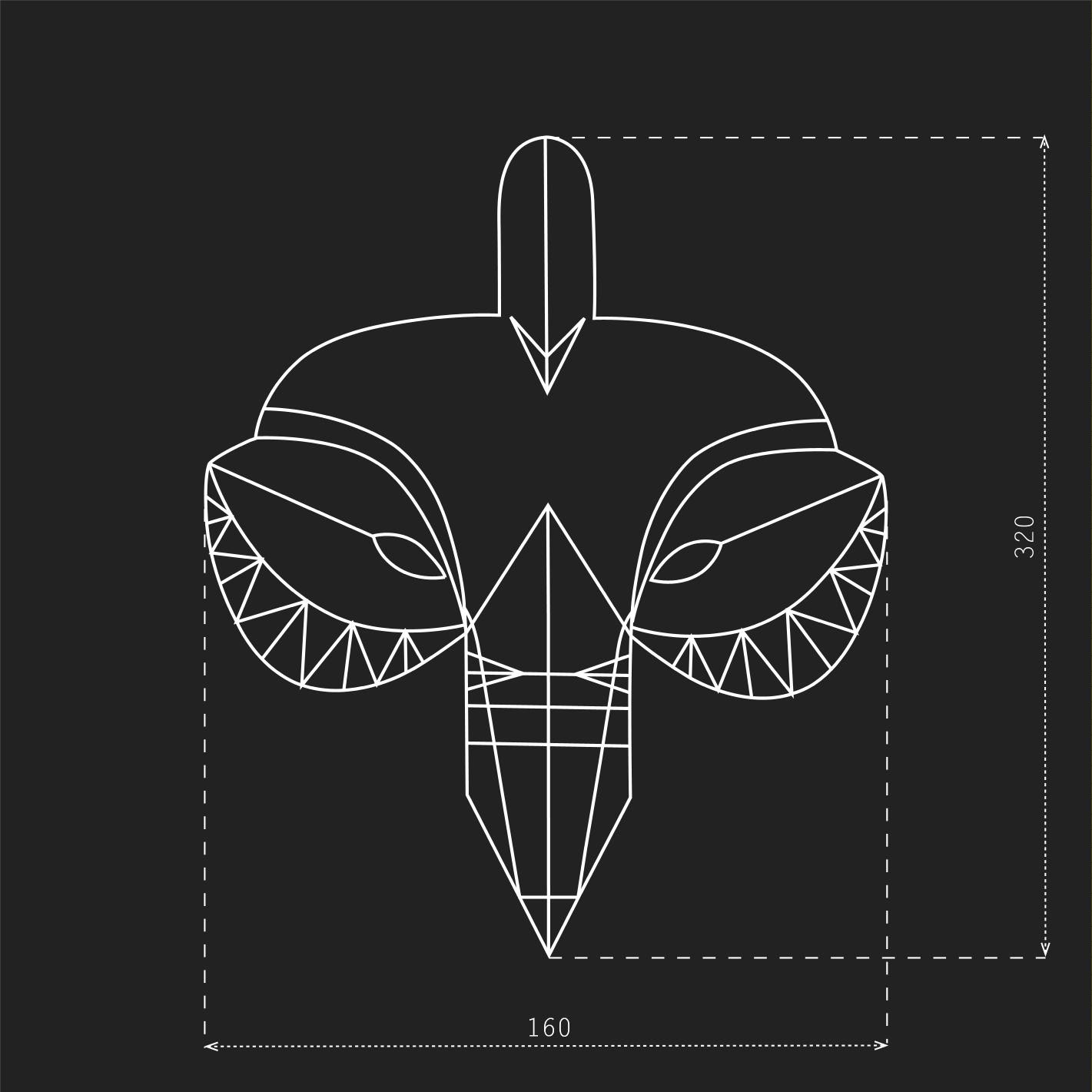 Graphic design for a mask made of paper and using folding techniques.