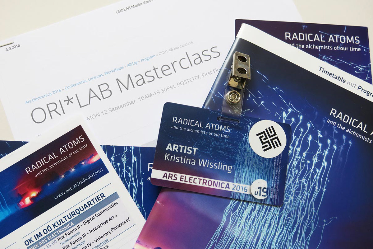 Flyers and information materials about Kristina Wißling’s Ori Lab Masterclass at the Ars Electronica Festival in Linz.