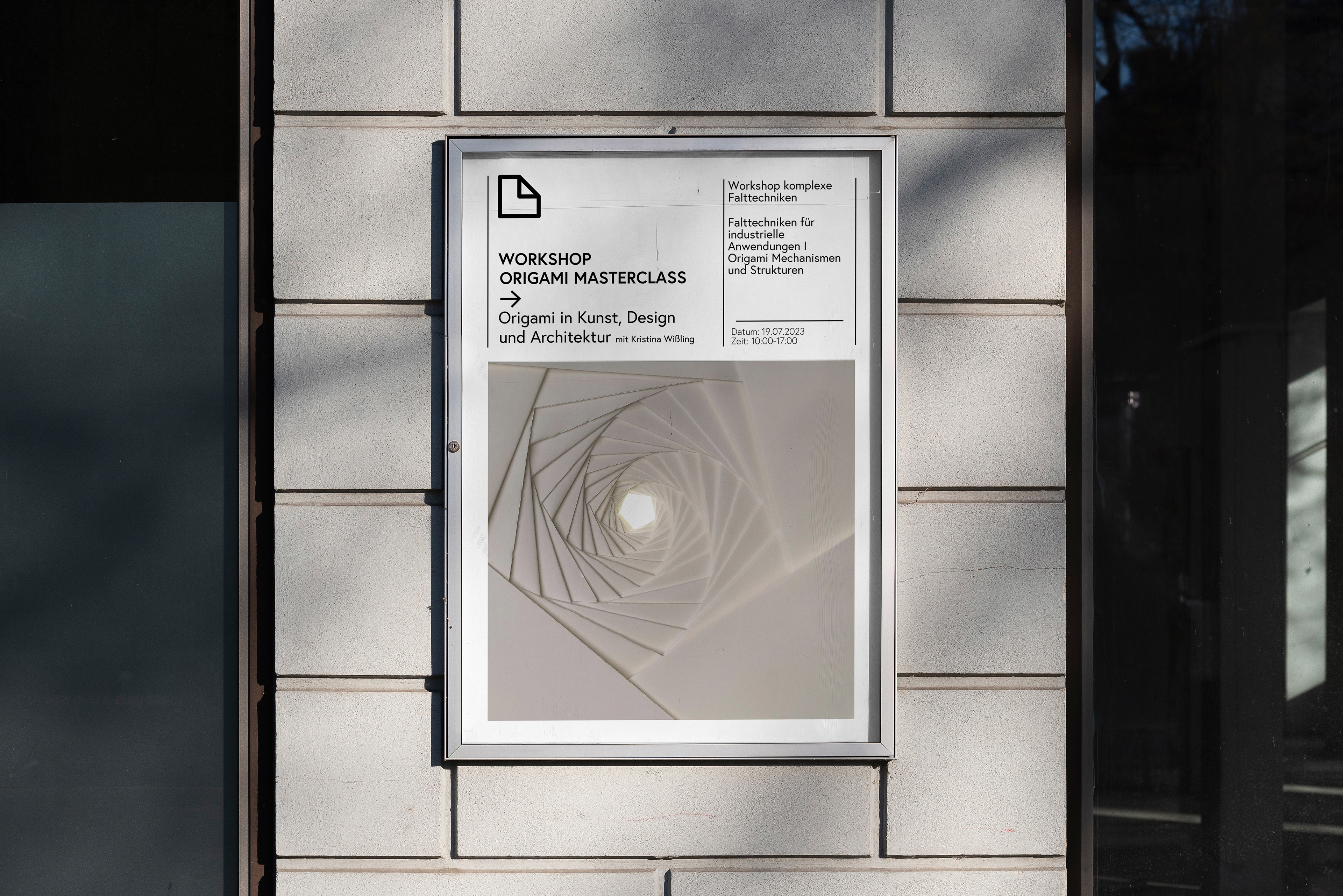 Poster about Kristina Wißling’s public workshops on origami engineering and folding techniques.