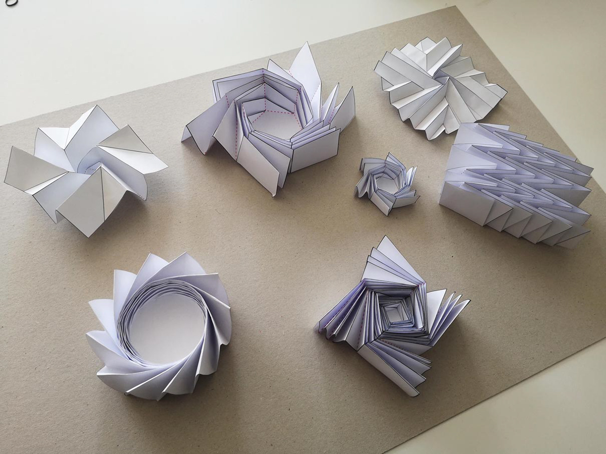 Models of folding structures for awnings and technical applications.