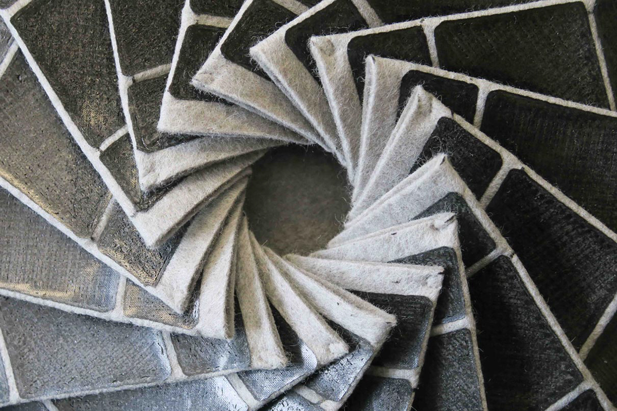 Three-dimensional origami folding structure made from a combination of felt and 3D printing.