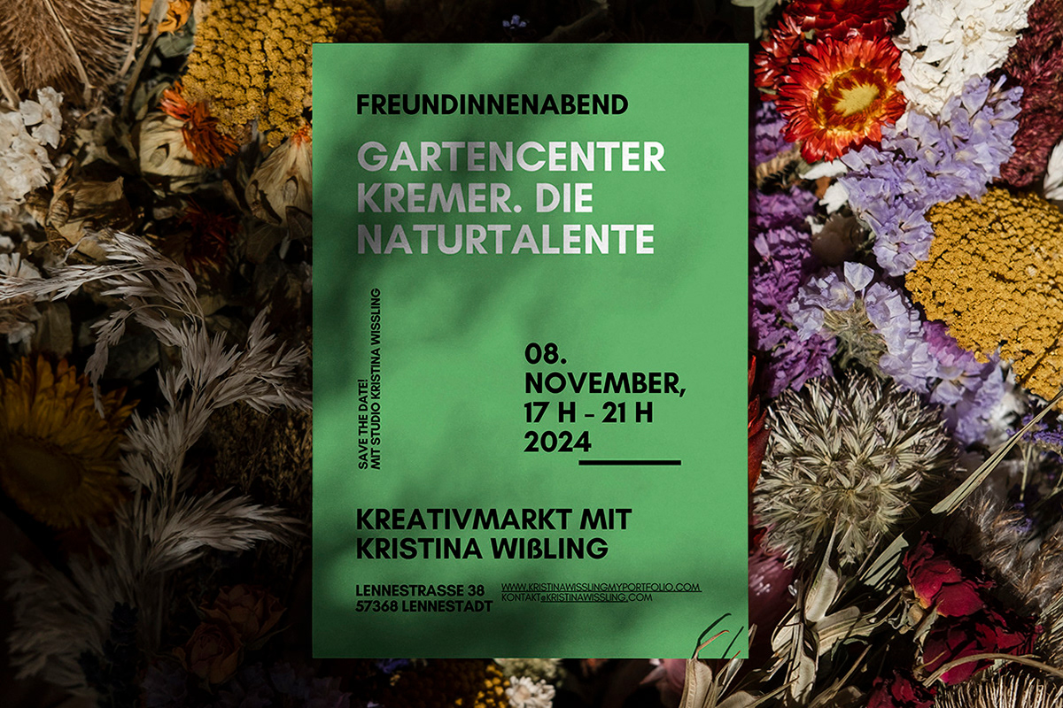 Advertising flyer on dried flowers for the Girlfriends' Day at the Kremer Garden Center, which Kristina Wissling took part in.