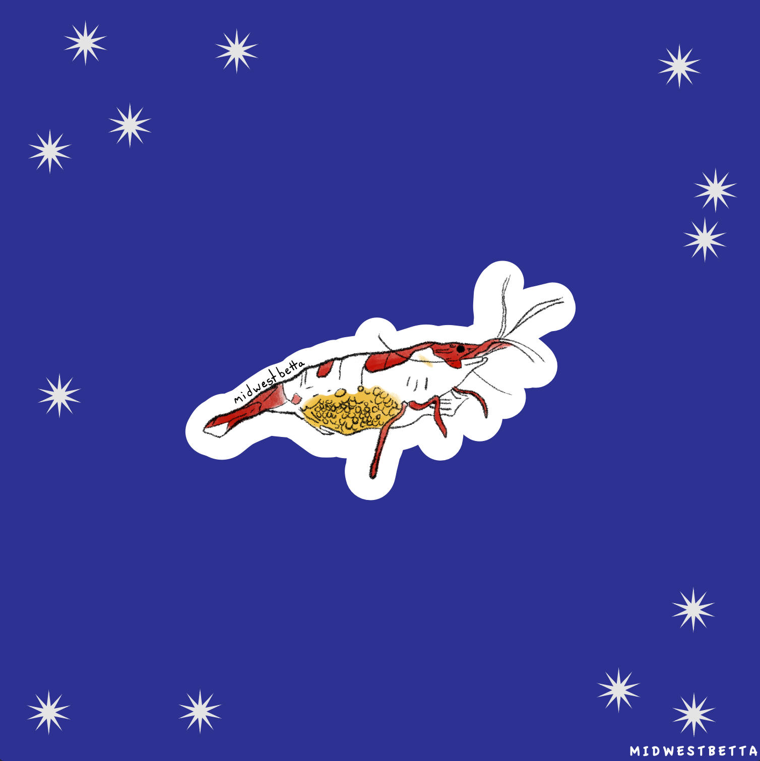 Red rili neocaridina shrimp sticker