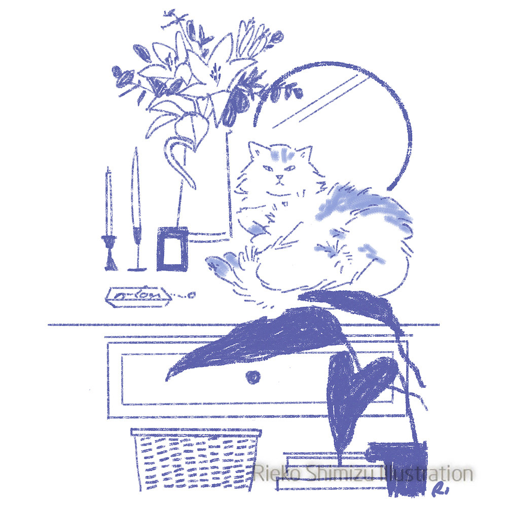猫とインテリアのイラスト