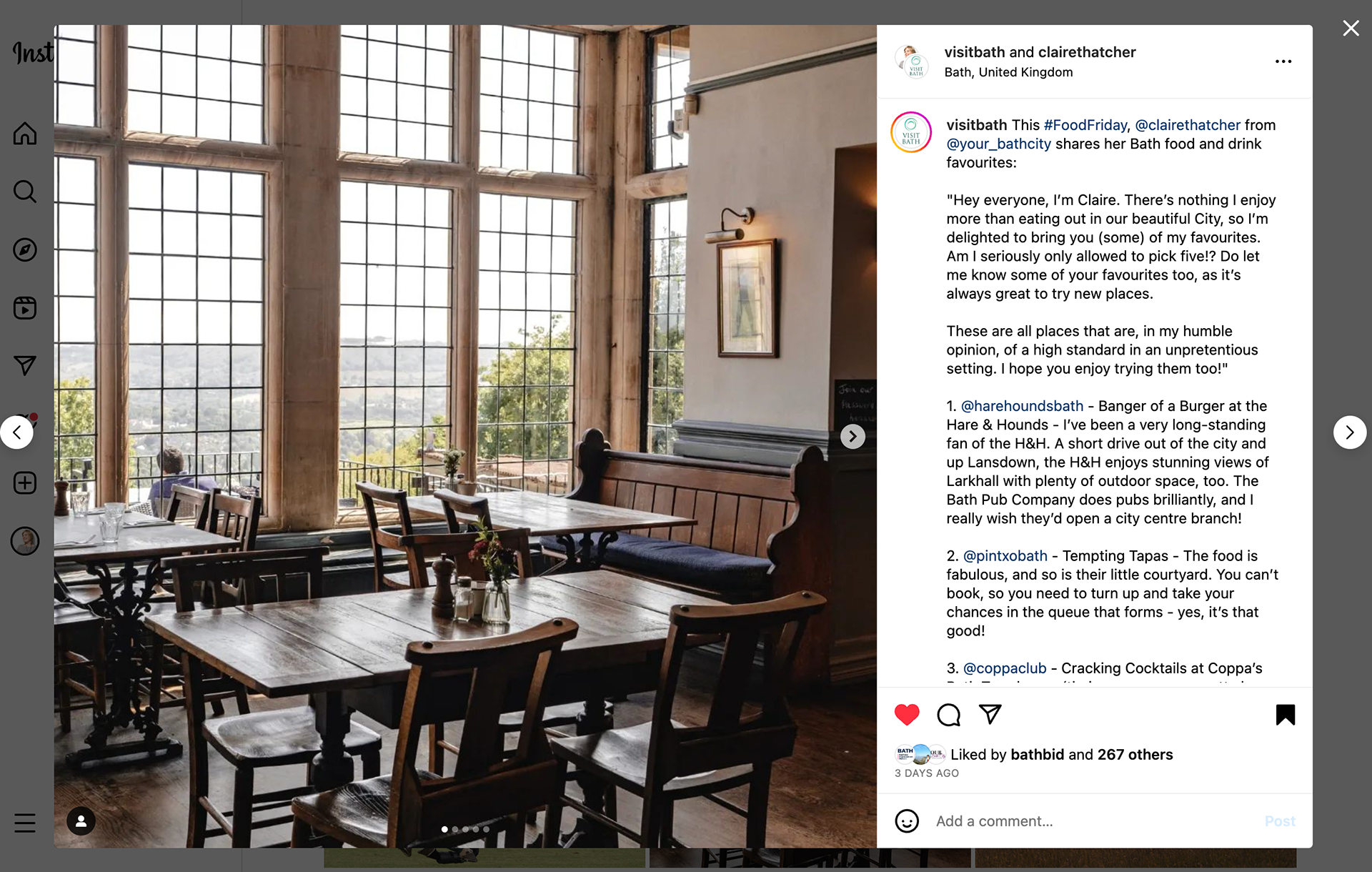 Invited Collaboration with Visit Bath, Food Friday post