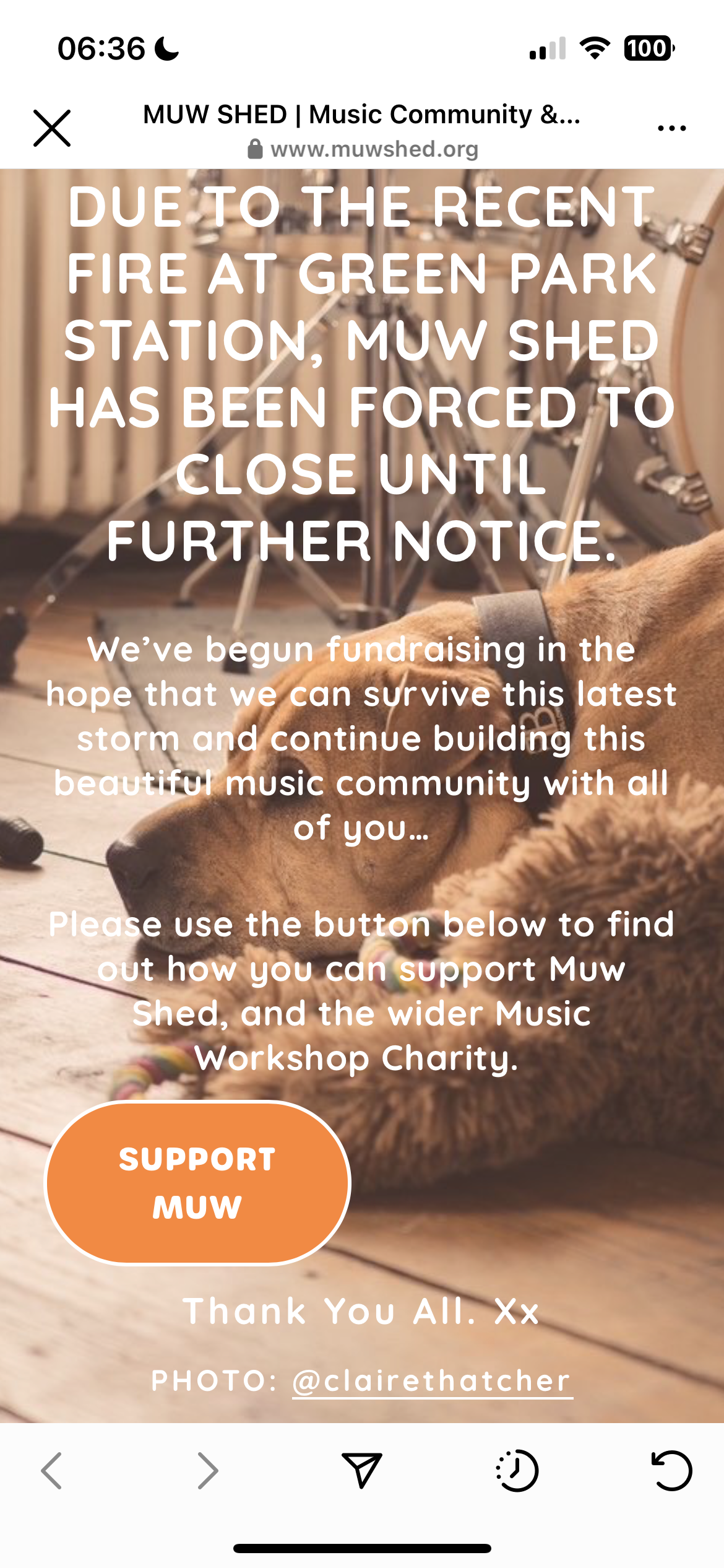 MUW Shed Campaign for Support, home page image