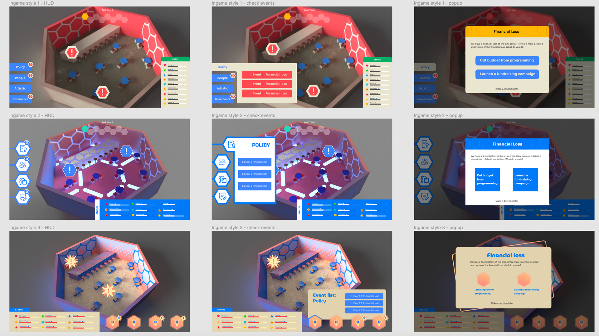 In game UI in 3 diferent style