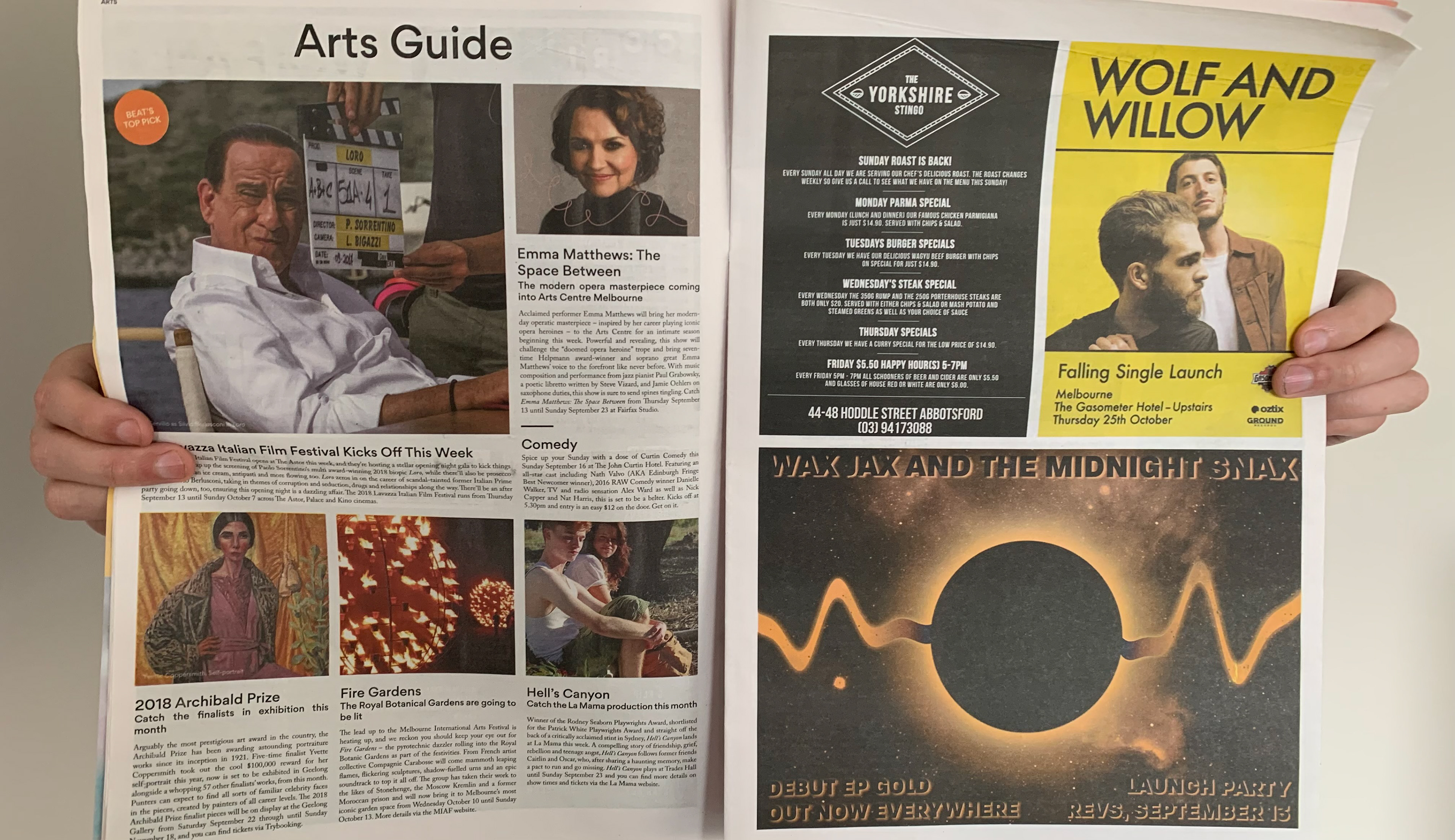 Spread in Beats magazine showing the half page ad for the Gold Ep launch.