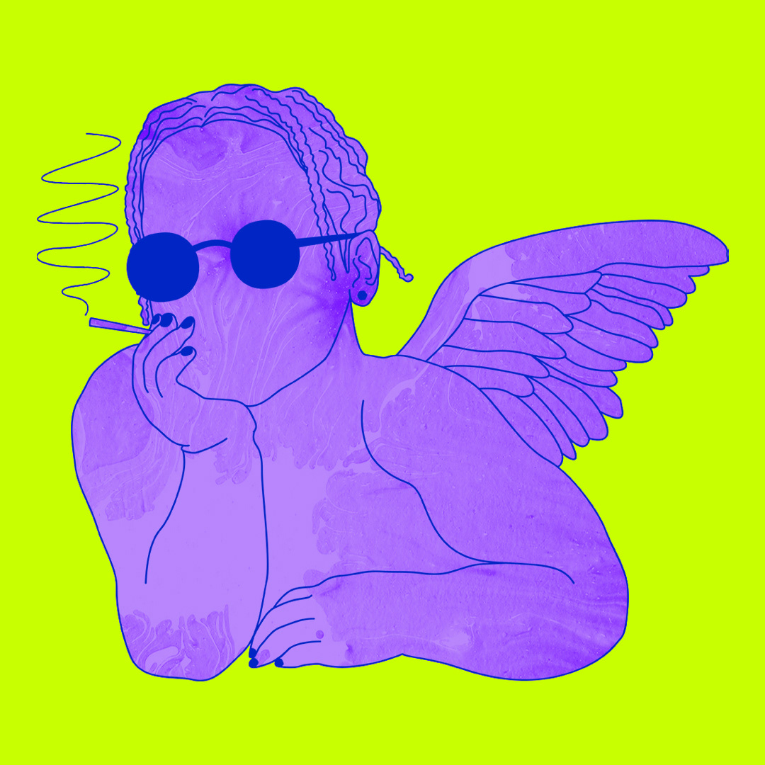 An illustration of A$AP Rocky as a cherub.