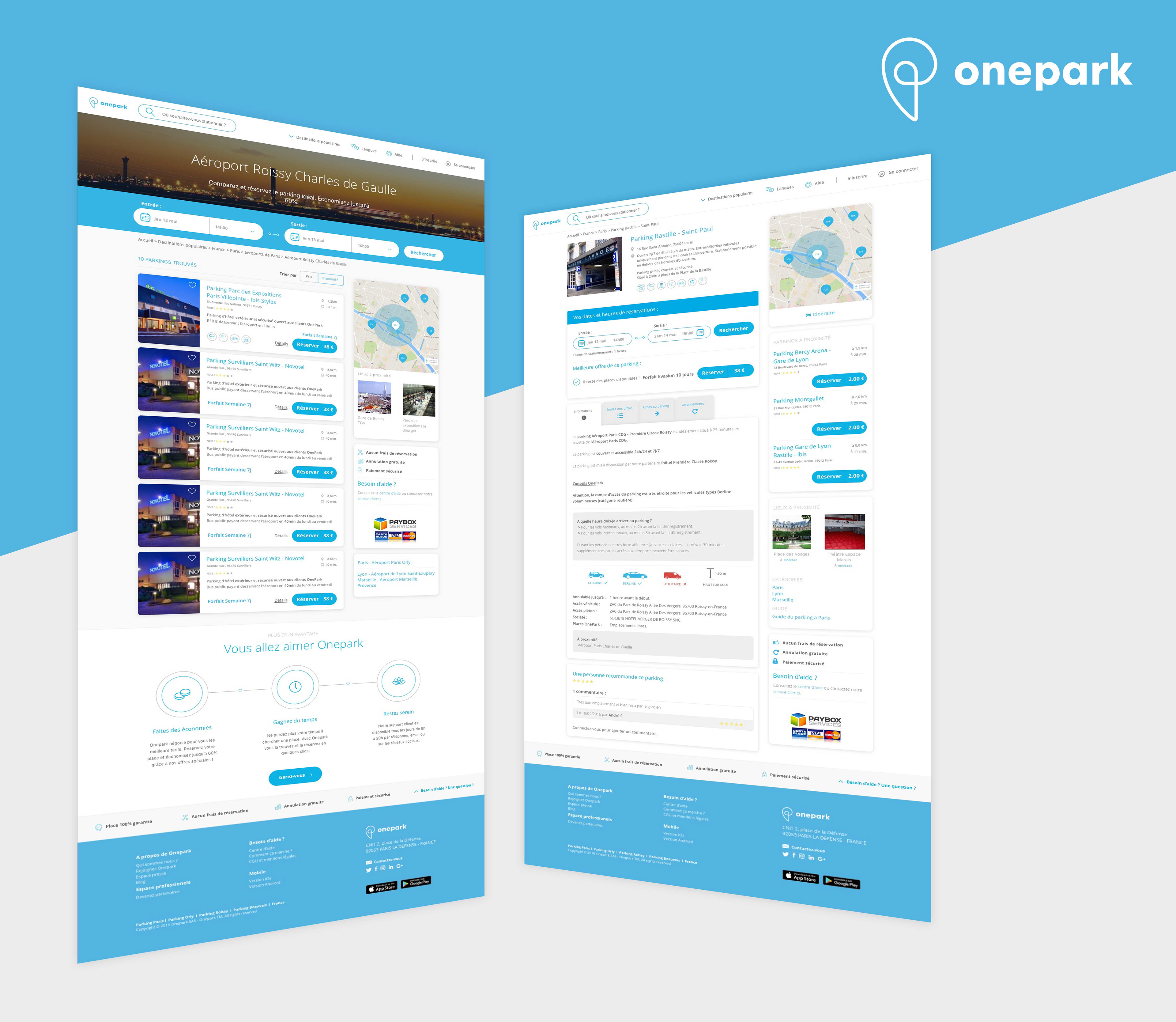 UI design pour les pages de réservations de OnePark