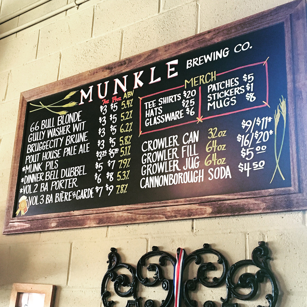 Munkle Brewing menu board
