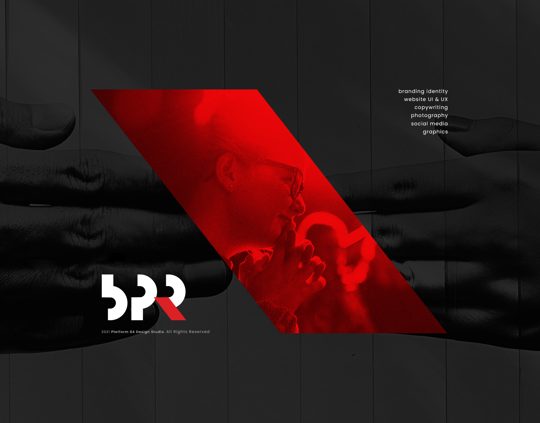 BPR brand identity with red diagonal shape over black-and-white event photography