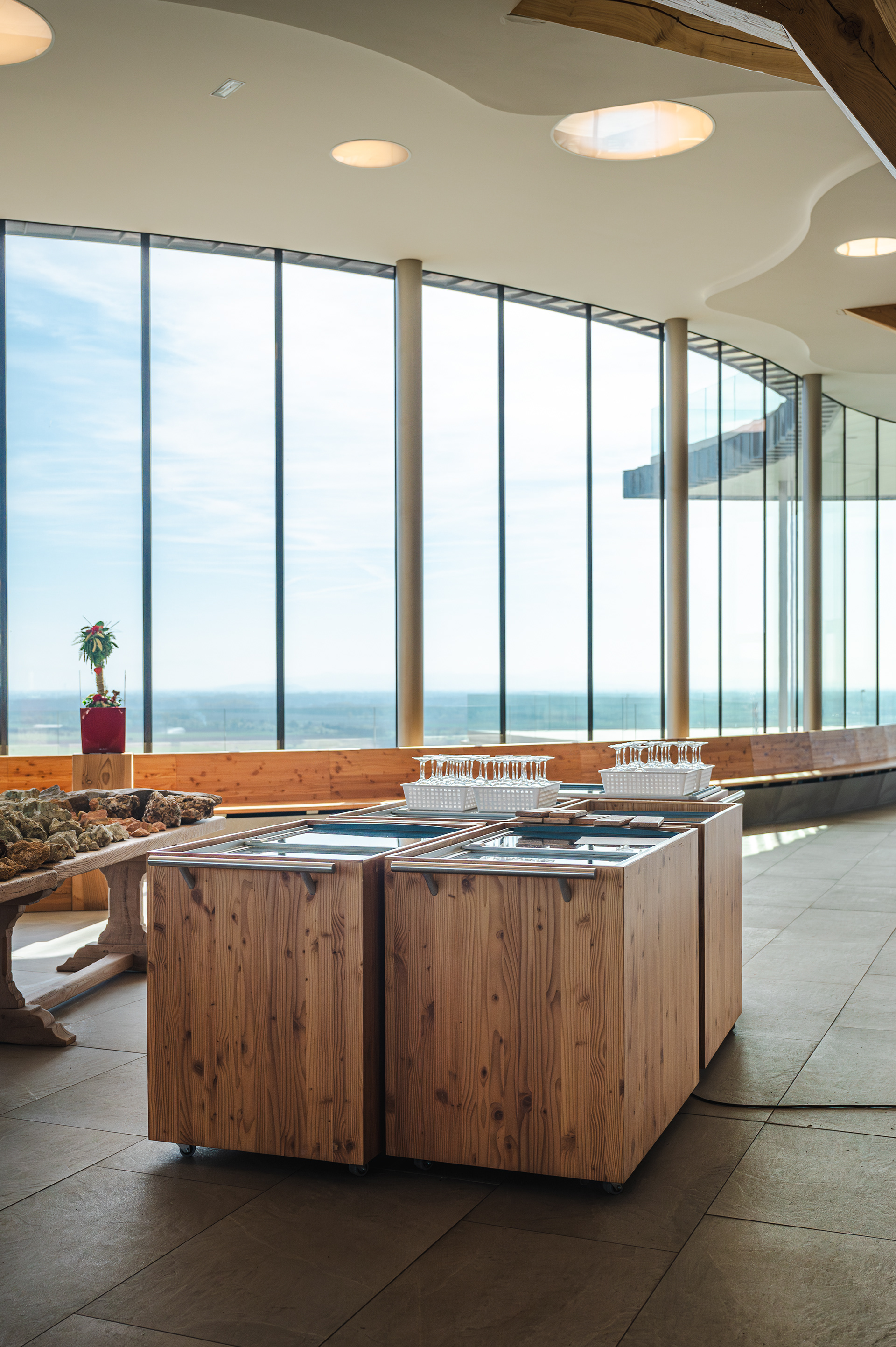 Tasting room with panoramic windows over the Alsace plain