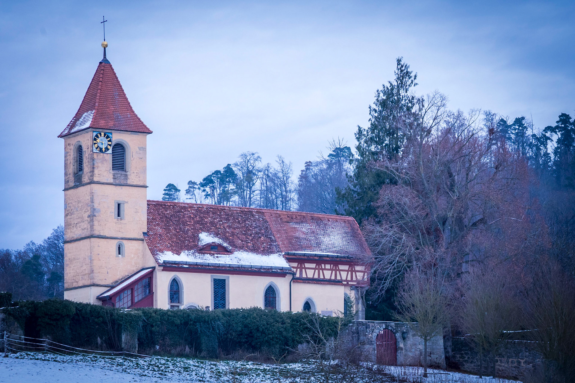 A church above the village of Kirnberg in Bavaria, Germany