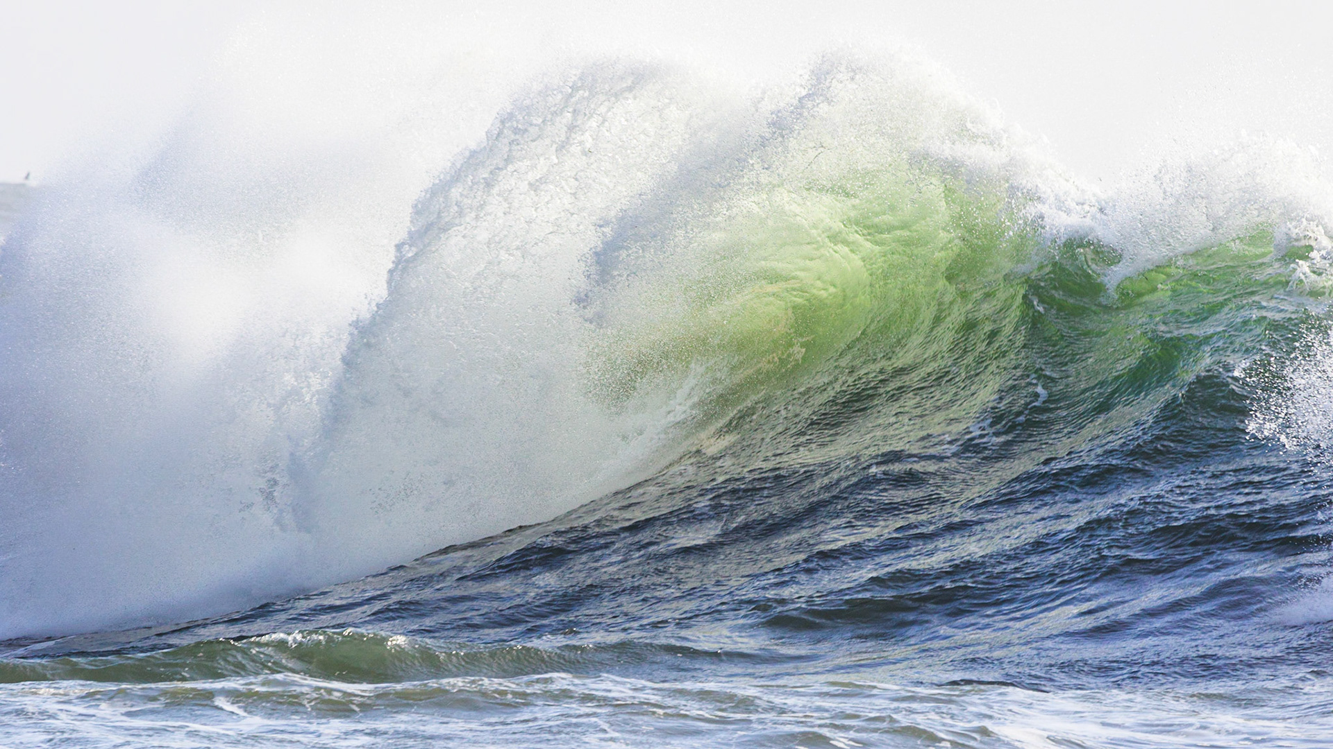 The Curl. A massive wave curls in towards the beach at Cape Disappointment.