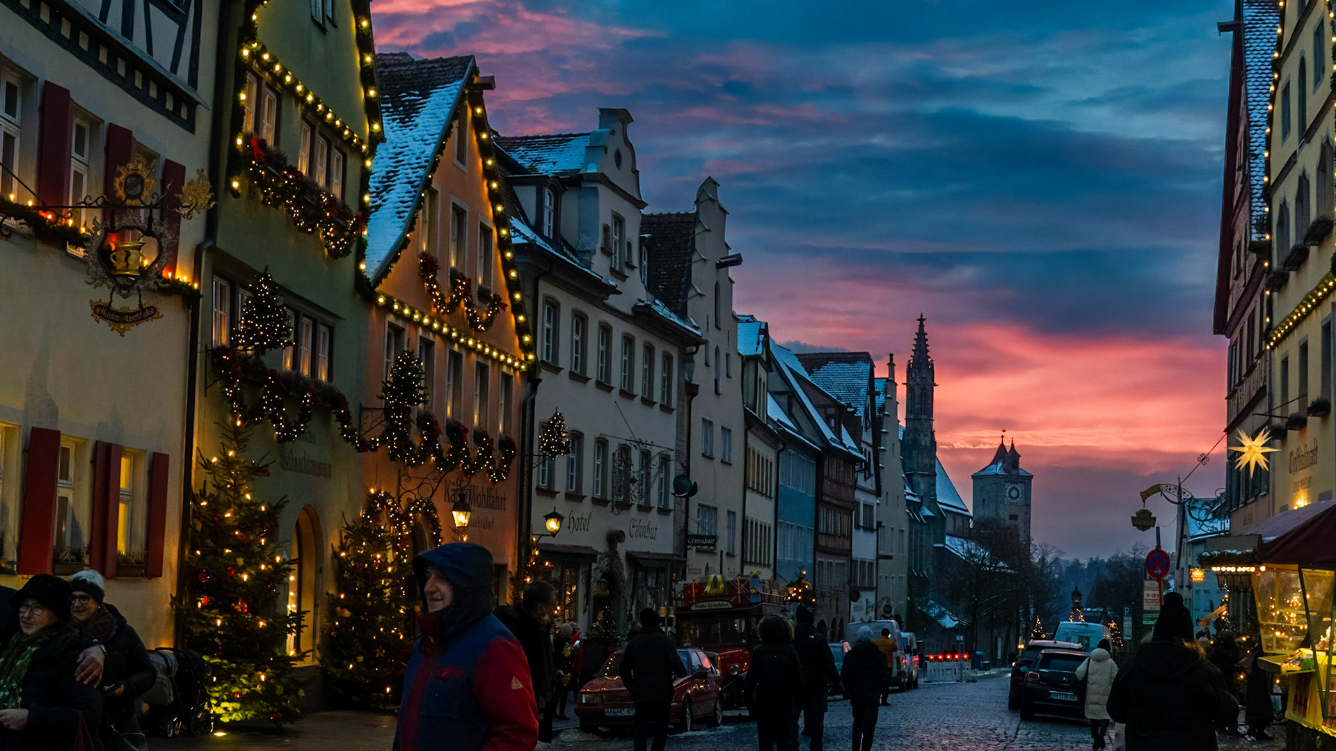 Sunset above Rothenburg ob der Tauber, Bayern Germany. An amazing fairytale city in Western Bavaria.