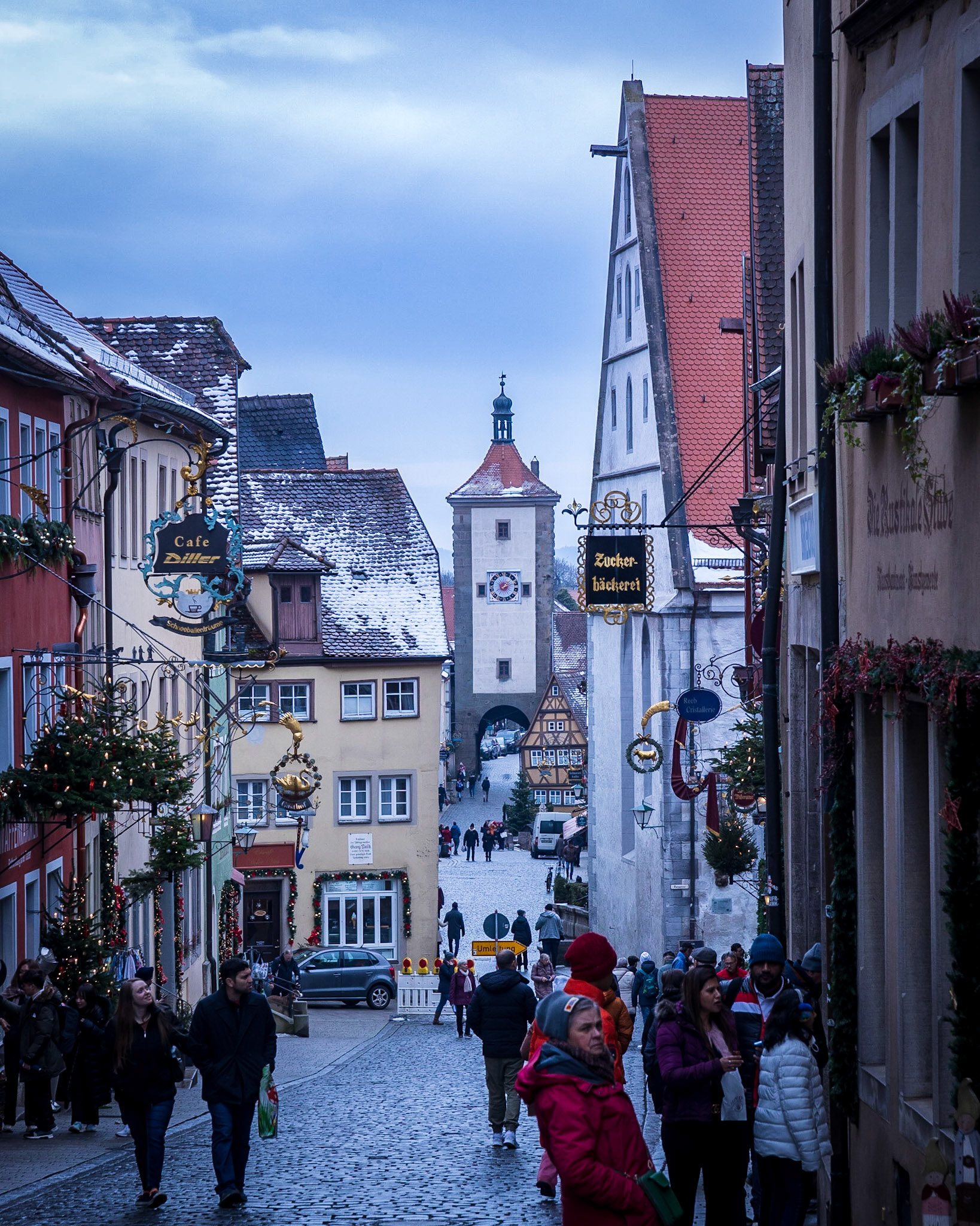 The streets of Rothenburg ob der Tauber shortly before Christmas.