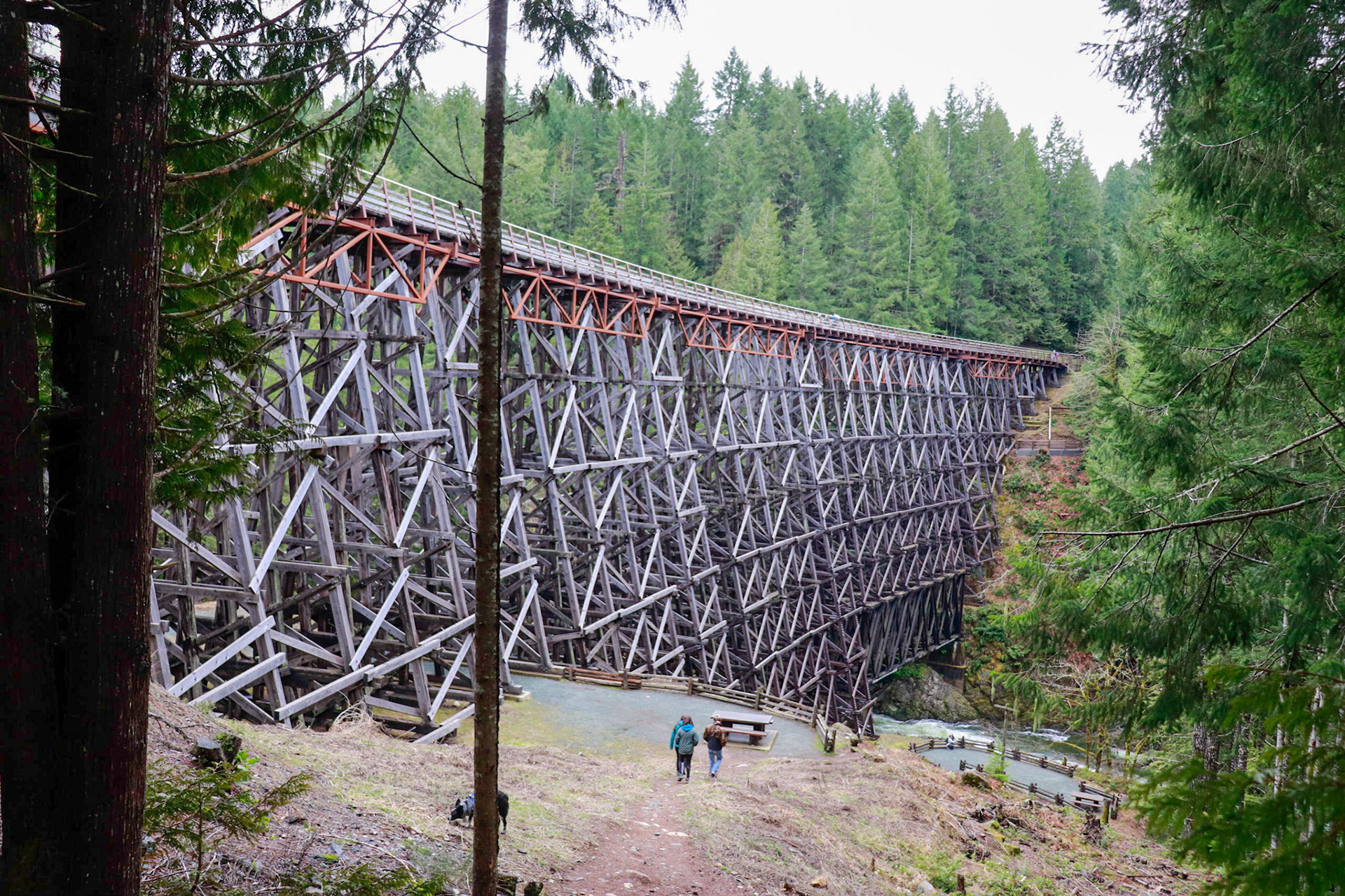 The Kinsol Trestle is the largest trestle along the Cowichan Valley Trail on Vancouver Island. It is 187 meters long, and 44 meters high.