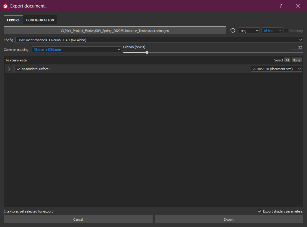 Export: Setup for each texture set and export the project as textures