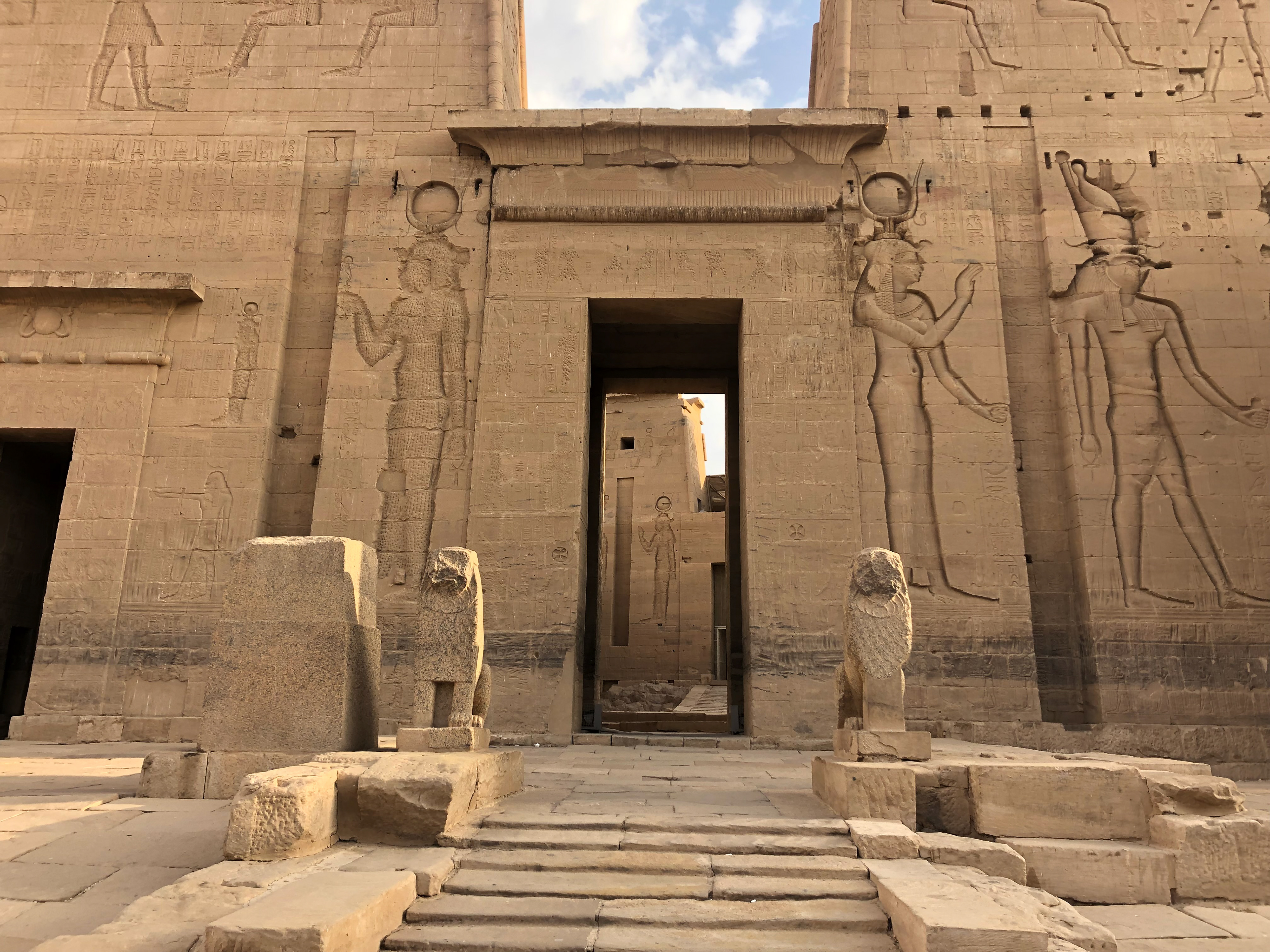 Lions at the entrance to Philae Temple, Aswan, Egypt.