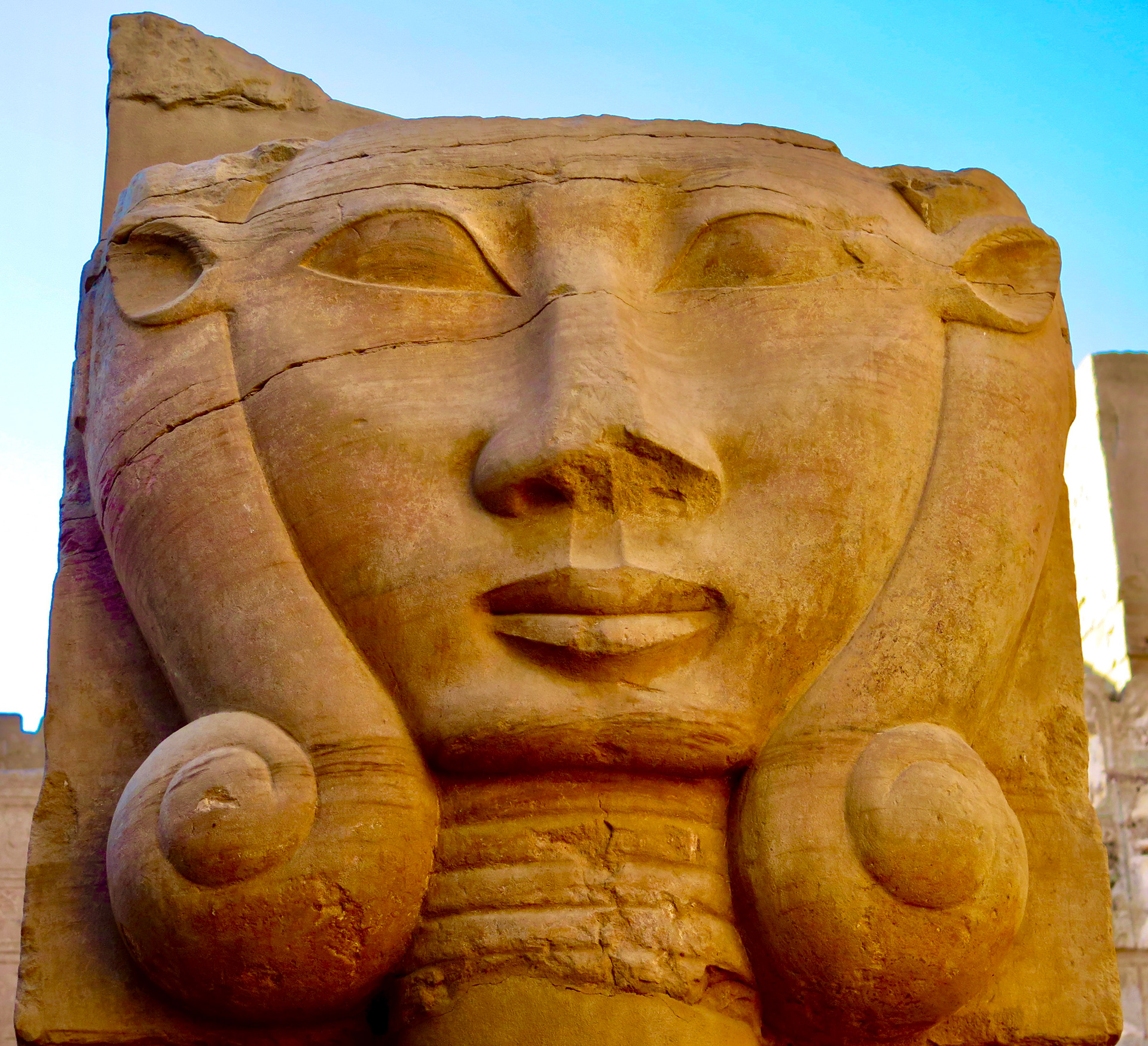 Hwt-hr on a column on Elephantine Island in the Chapel of Satis in Aswan, Egypt.