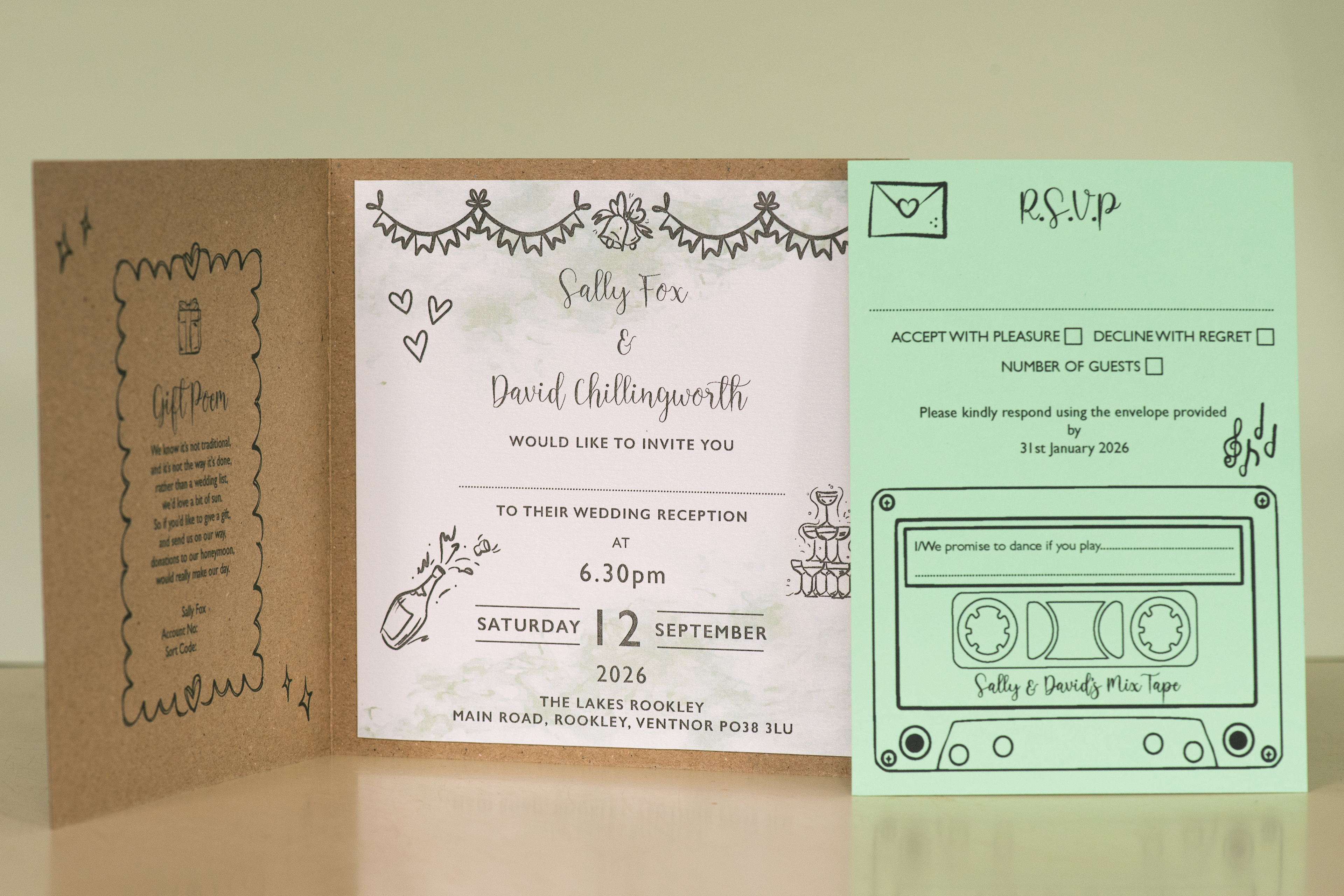 Caricature evening invite with front of RSVP Card