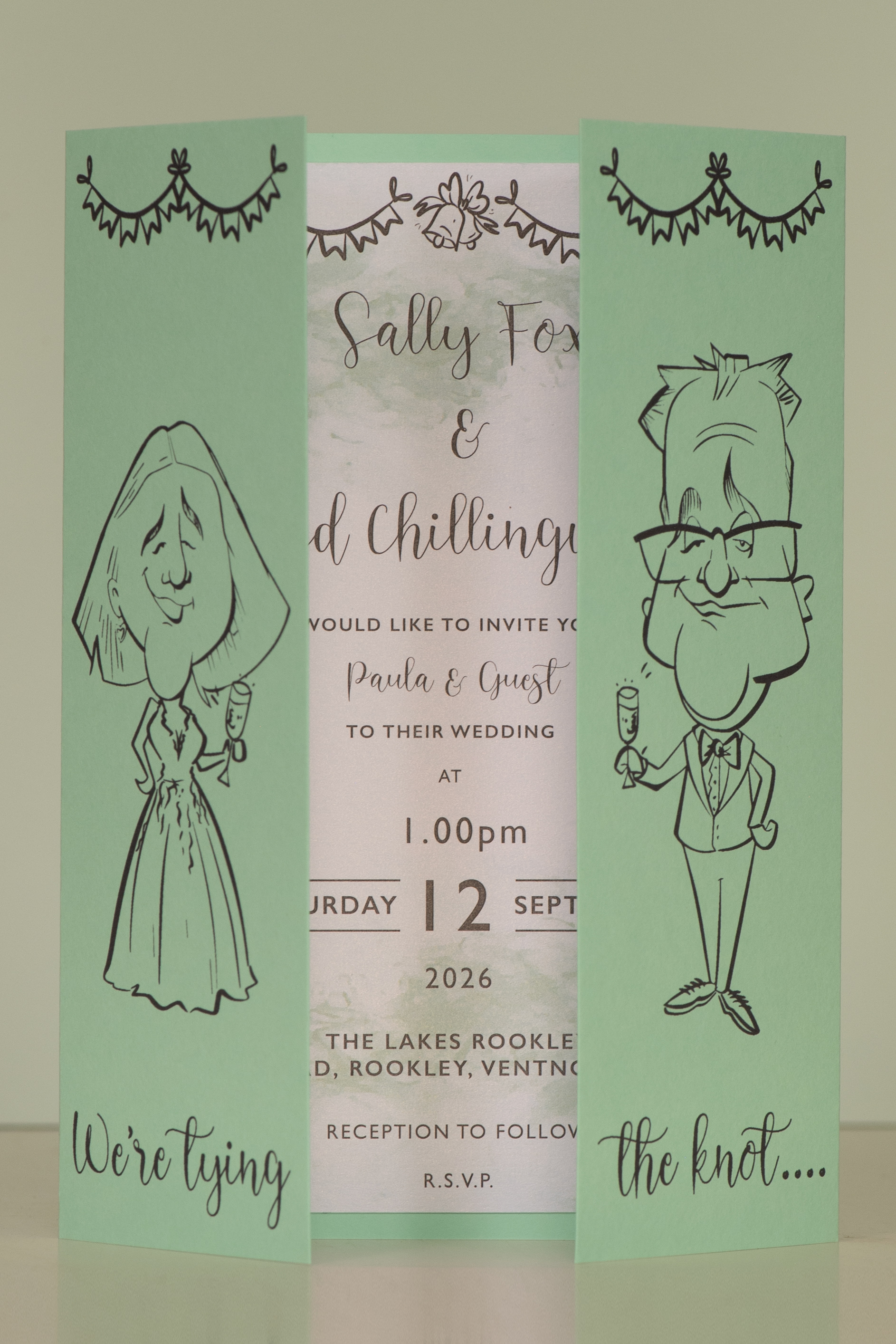 A5 Gate Fold Caricature Wedding Invitation 