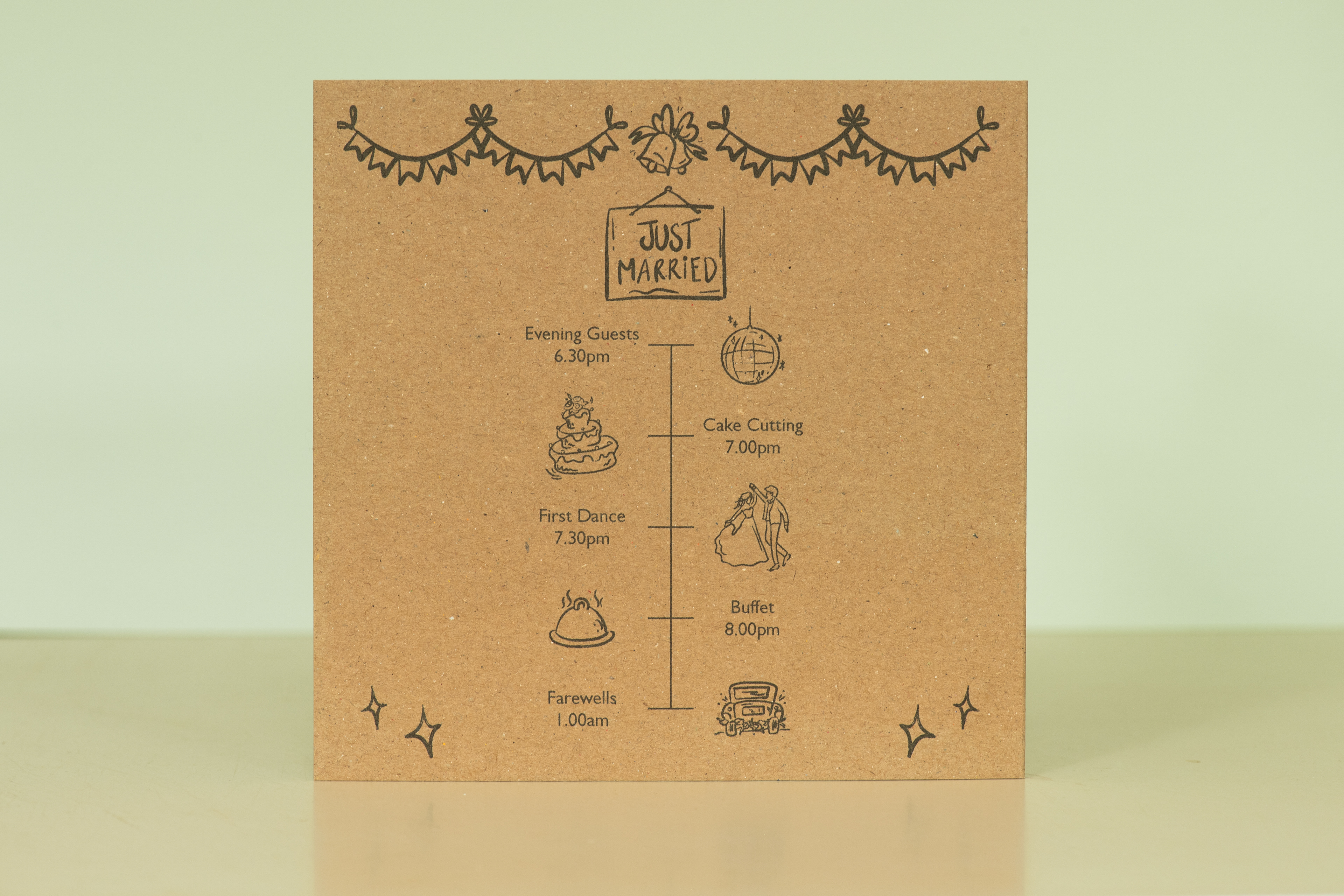 back view of evening caricature invite showing order of events