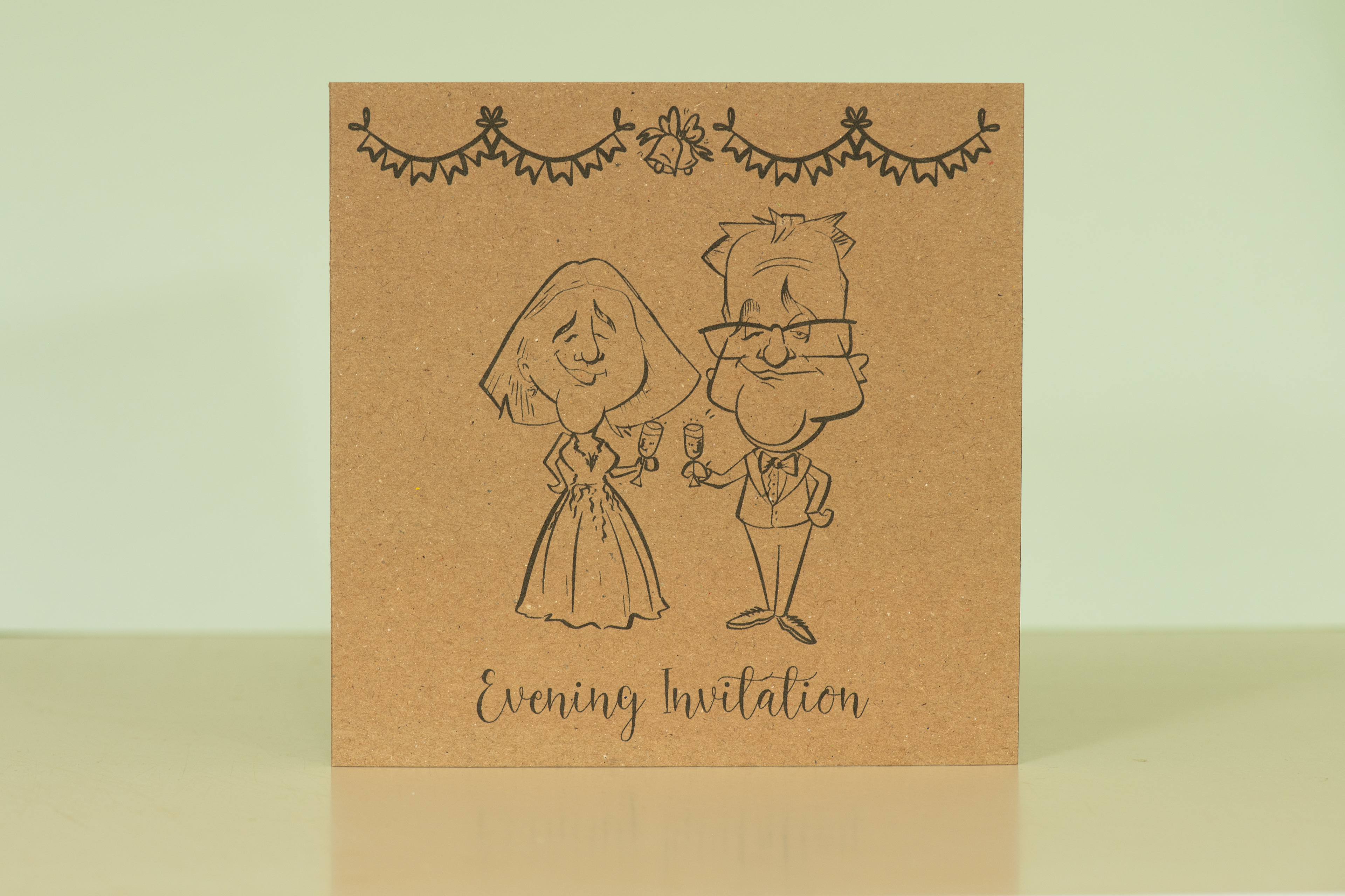 Front of Evening Wedding Invitation - Caricature Themed