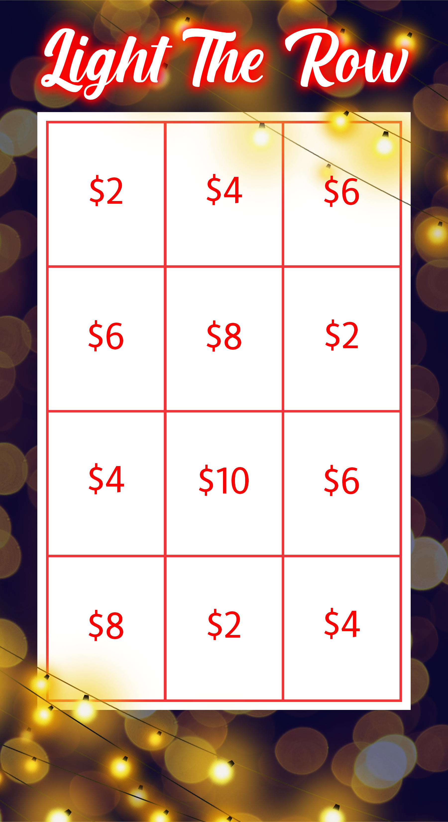 Light The Row 2020 Bingo Card