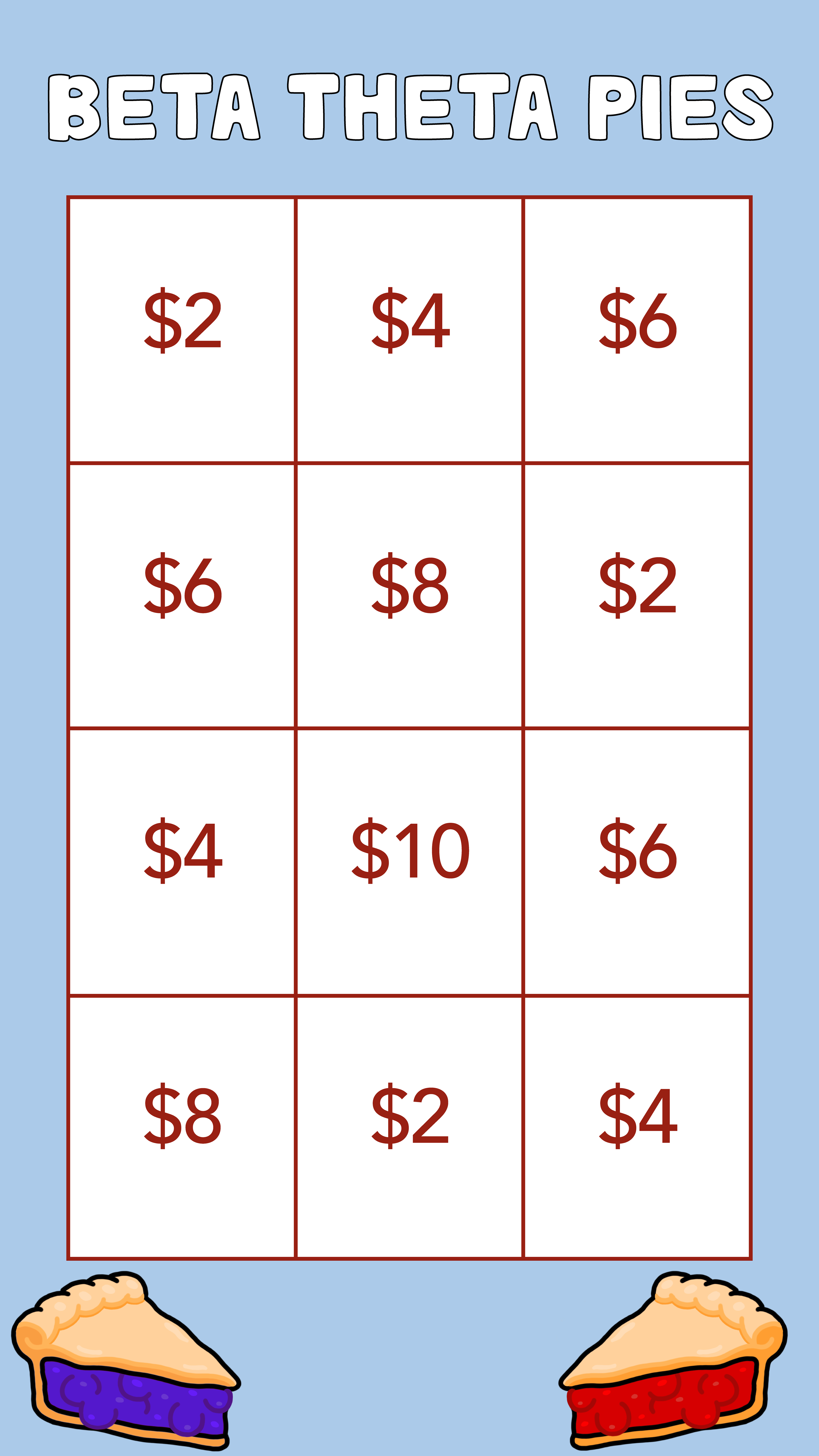 Beta Theta Pies 2022 Bingo Card