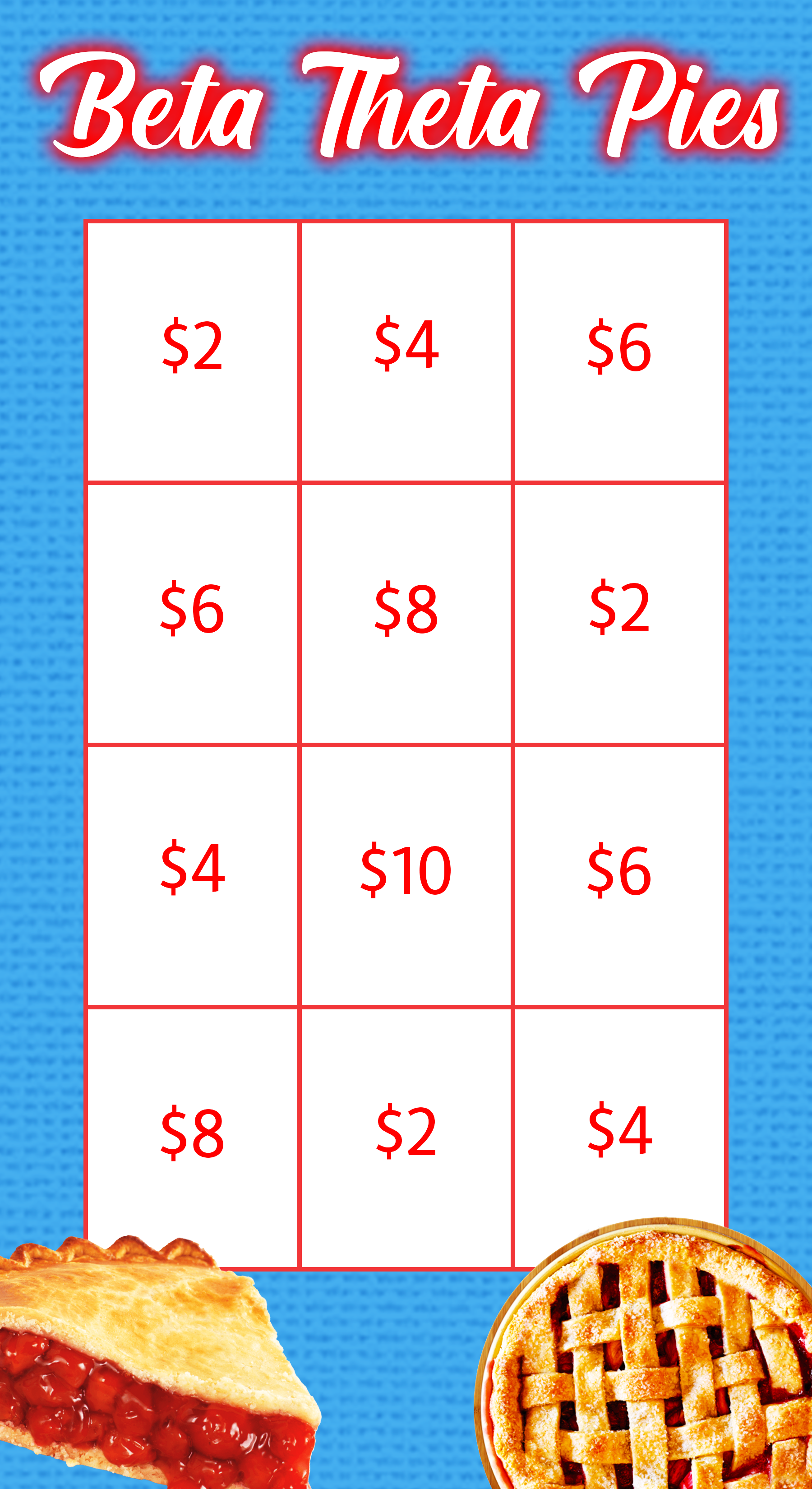 Beta Theta Pies 2021 Bingo Card
