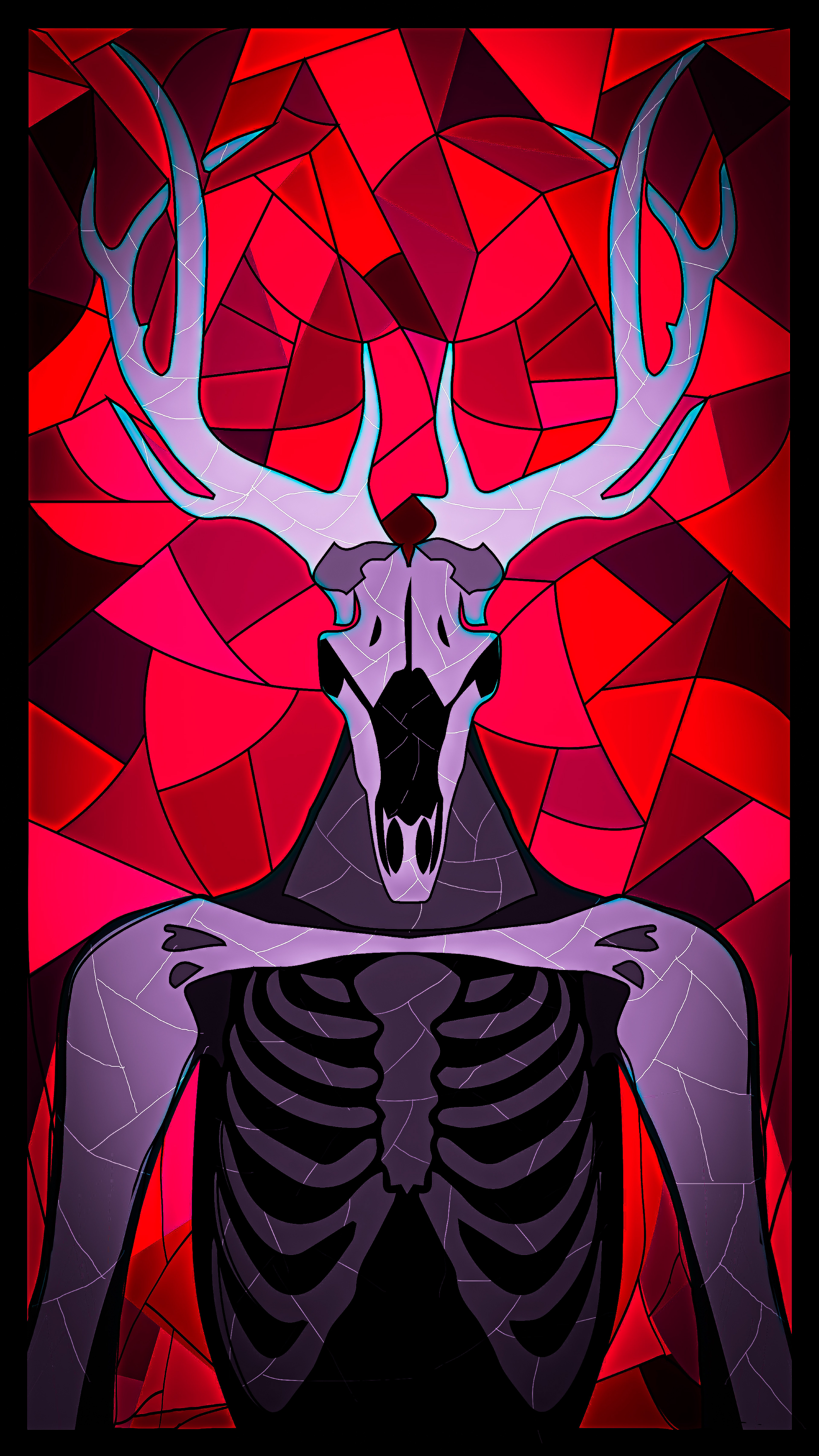 Stained glass depiction of the Wendigo, vectorized in Illustrator before editing in Photoshop