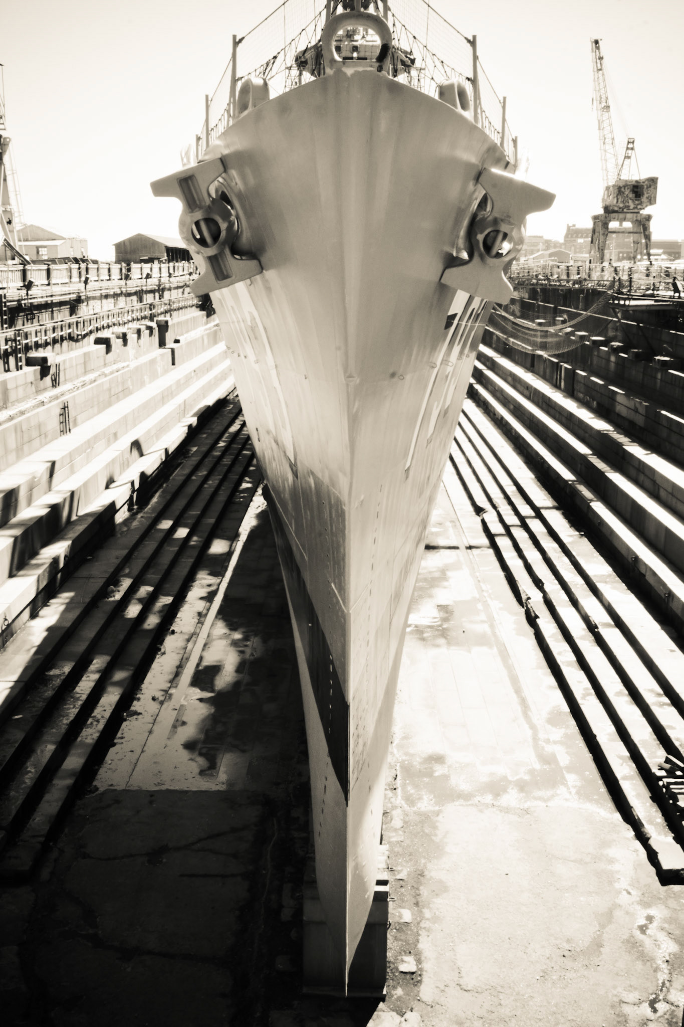 The USS Cassin destroyer in dry dock at the Charlestown Navy Yard in Boston, Mass.