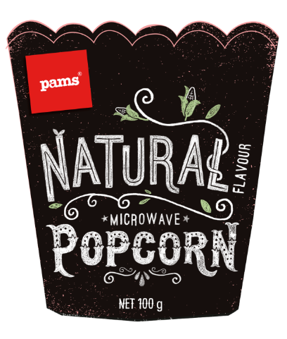 this image shows an illustration of a microwave popcorn container. It's black with chalkboard style hand lettering