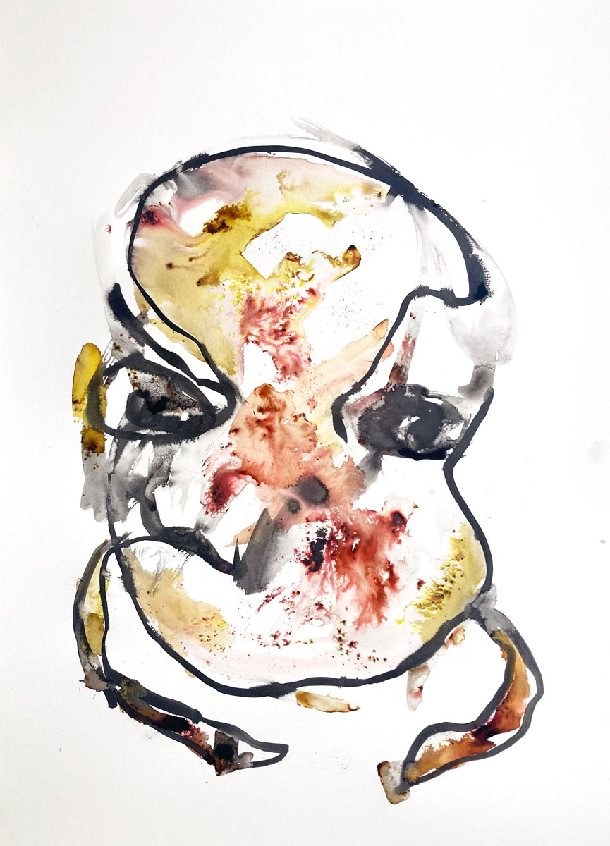 Fragmented-self #01, 2026 - Ink and pigments on Salland paper, 56x76cm