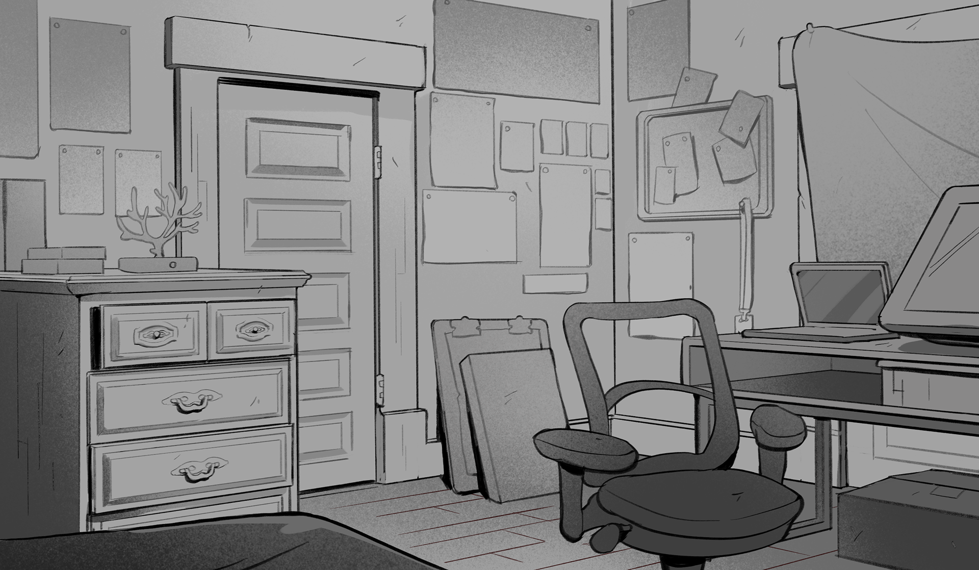 Observational sketch of my bedroom.
