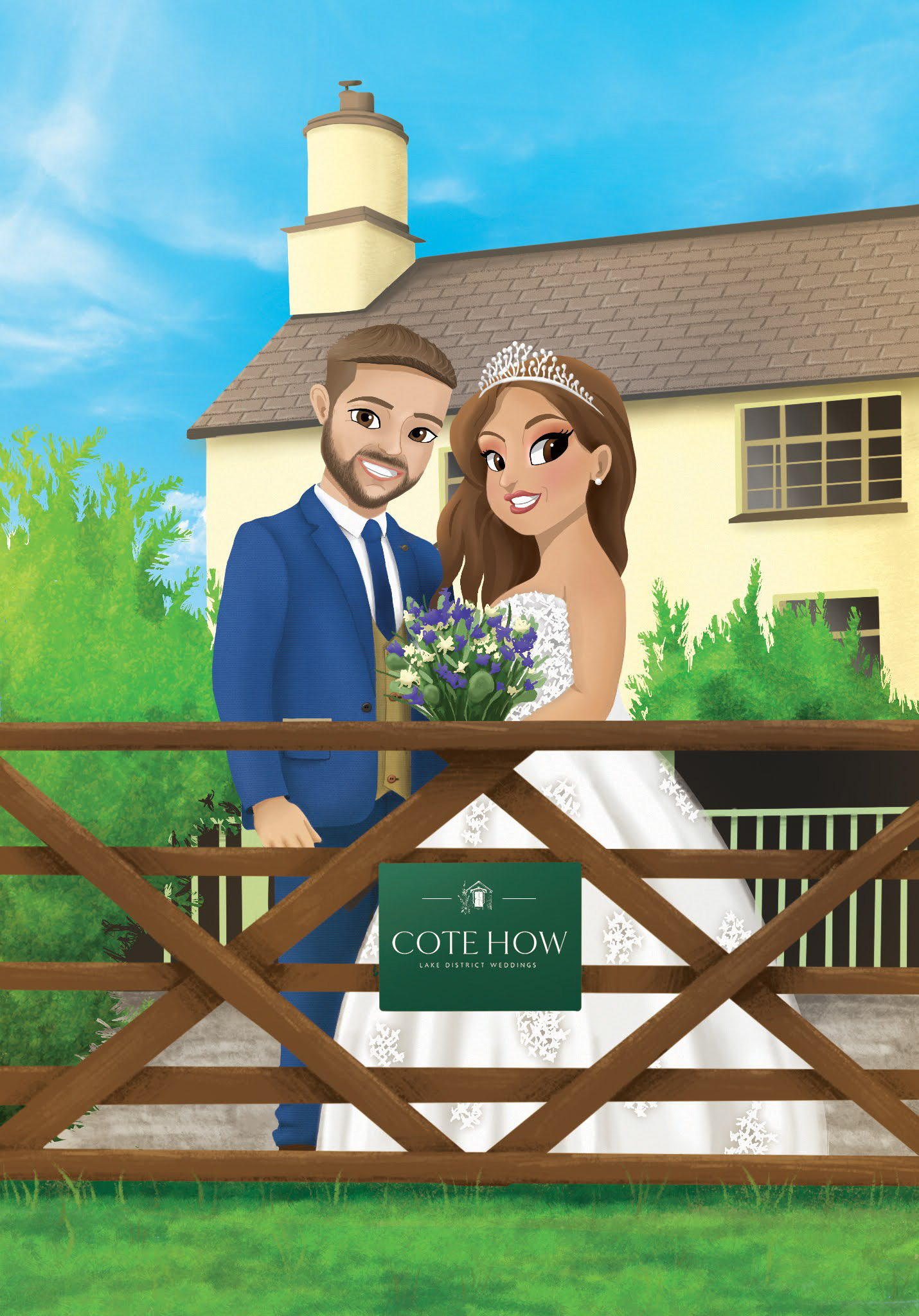 Digital Illustration, Disney Inspired Wedding Portrait